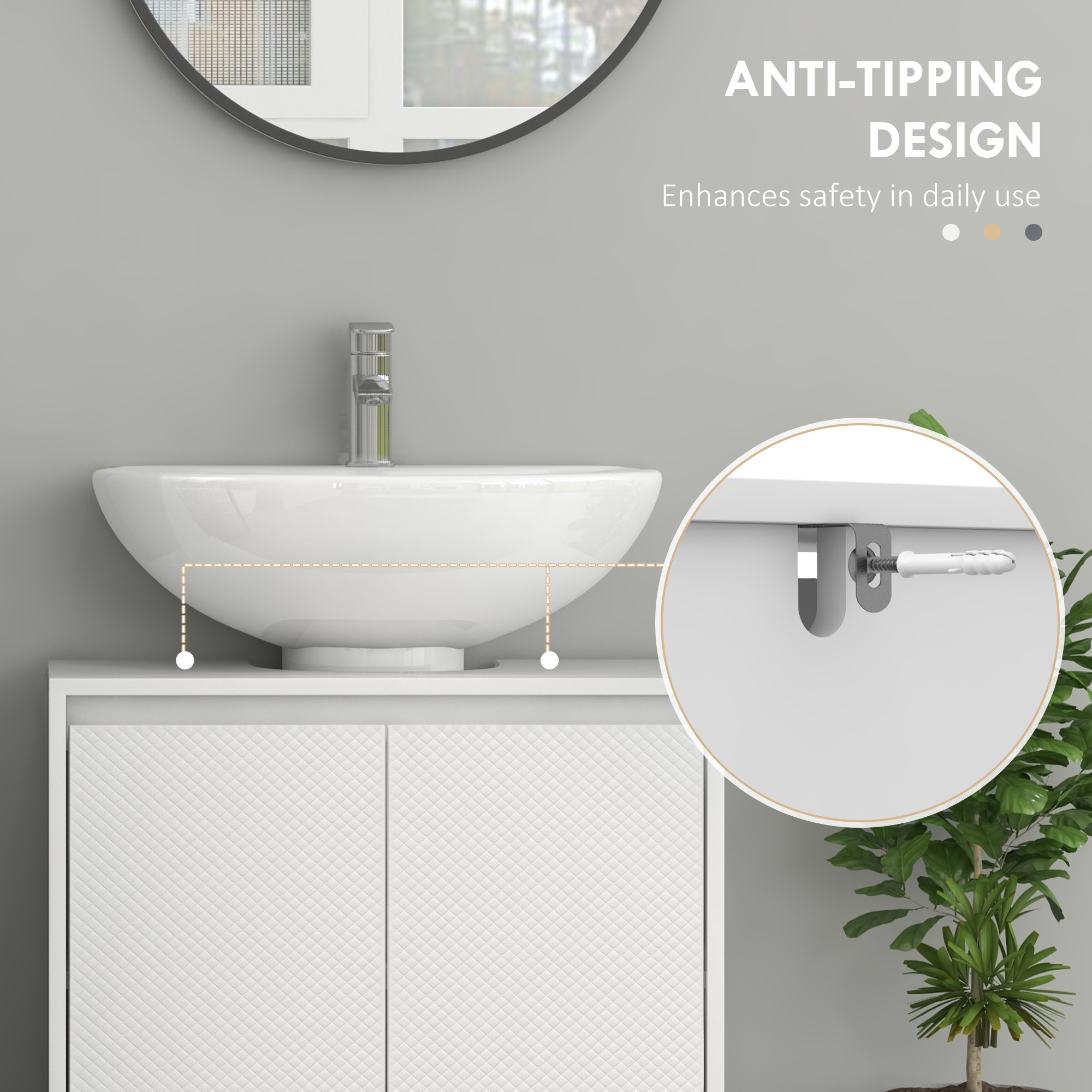 HOMCOM Under Sink Bathroom Cabinet, Freestanding Under Sink Cabinet with 2 Doors and Shelf for Basin without or with Pedestal, White 6