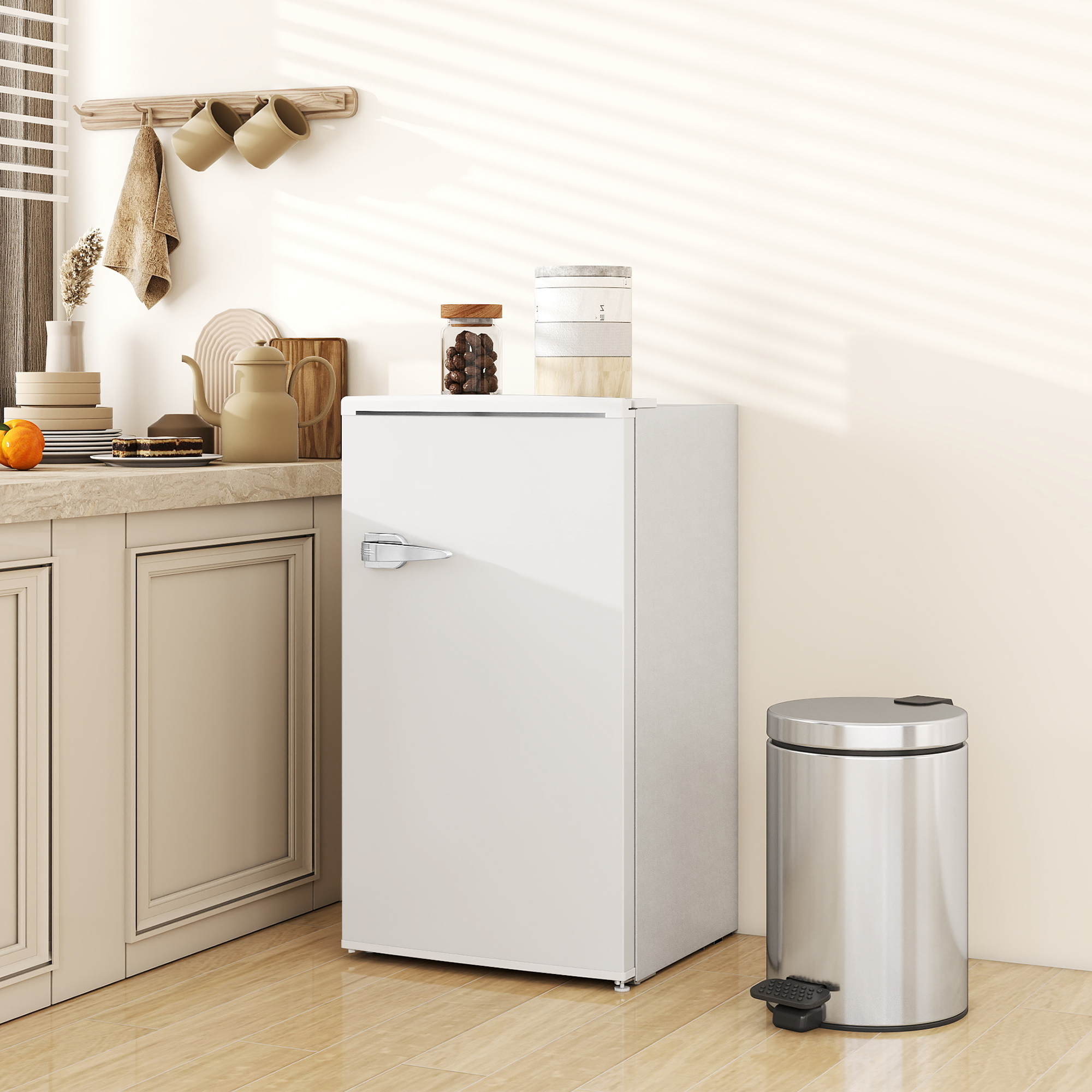 HOMCOM Under Counter Fridge, 85L Small Retro Refrigerator with Chiller Box, Adjustable Thermostat, Glass Shelves, White 2