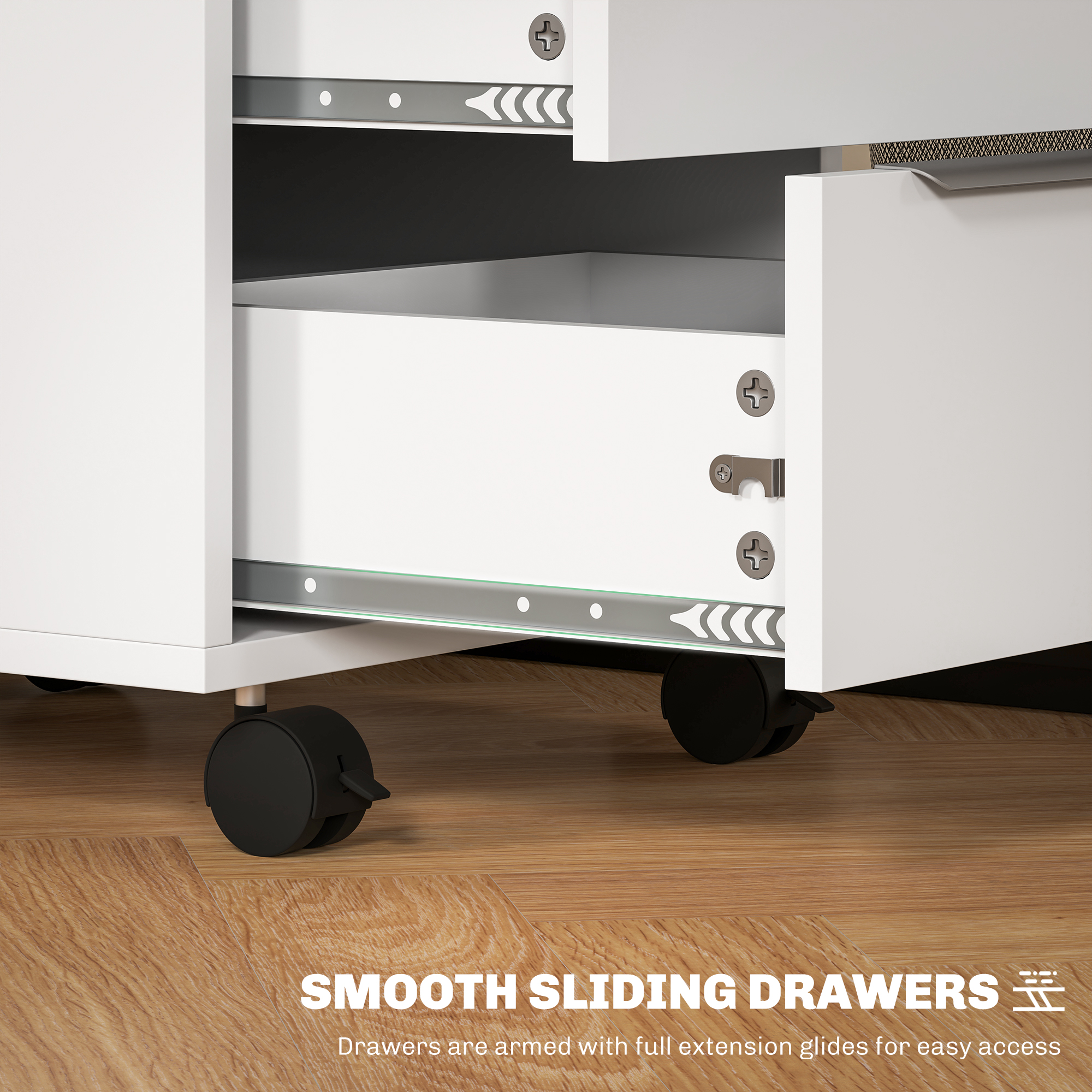 HOMCOM Three-Drawer Locking Filing Cabinet White 6