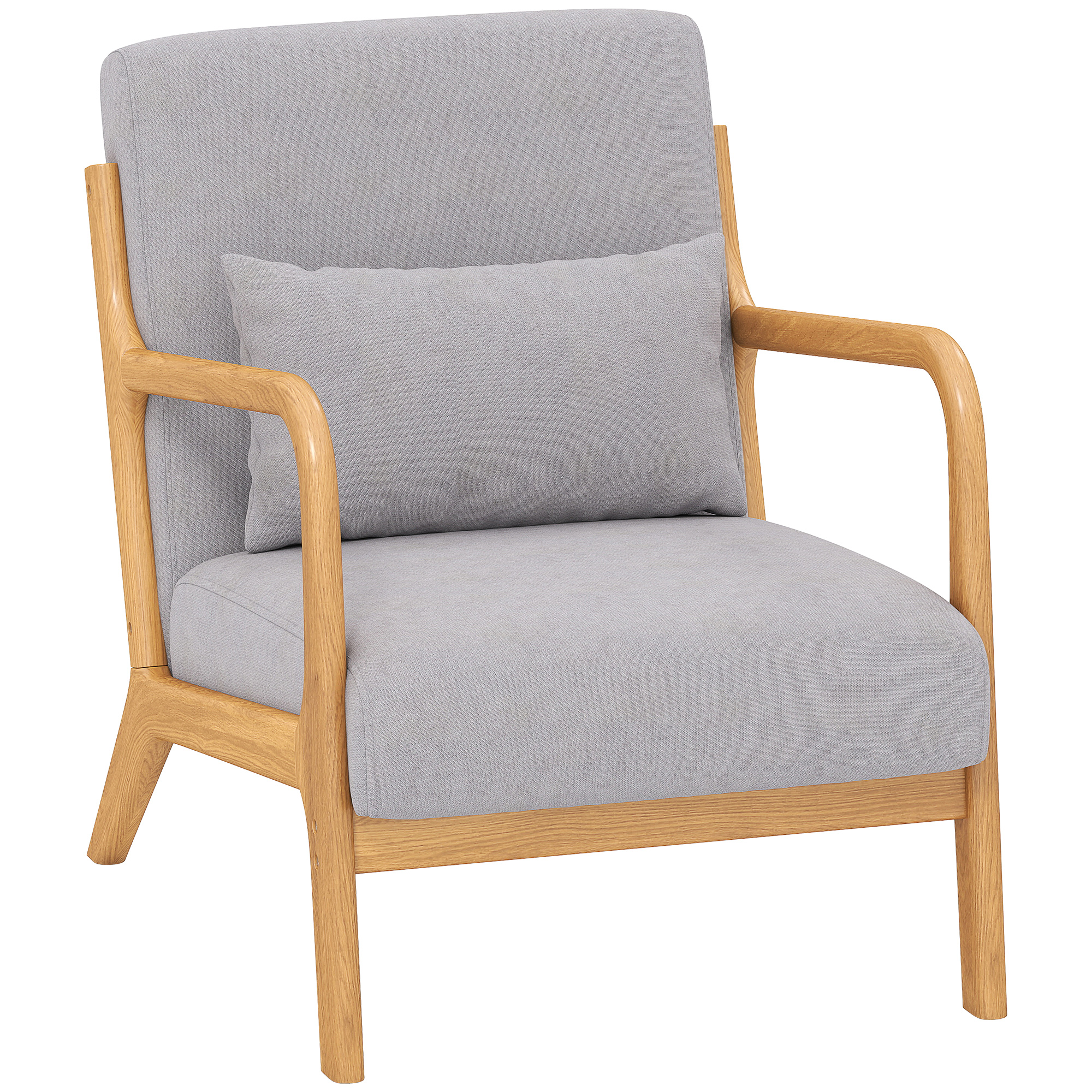 HOMCOM Poltrona para Sala Nórdica Acolchoada com Apoio para os Braços e Estrutura de Madeira de Borracha 61x78x76 cm Cinza Aosom Portugal