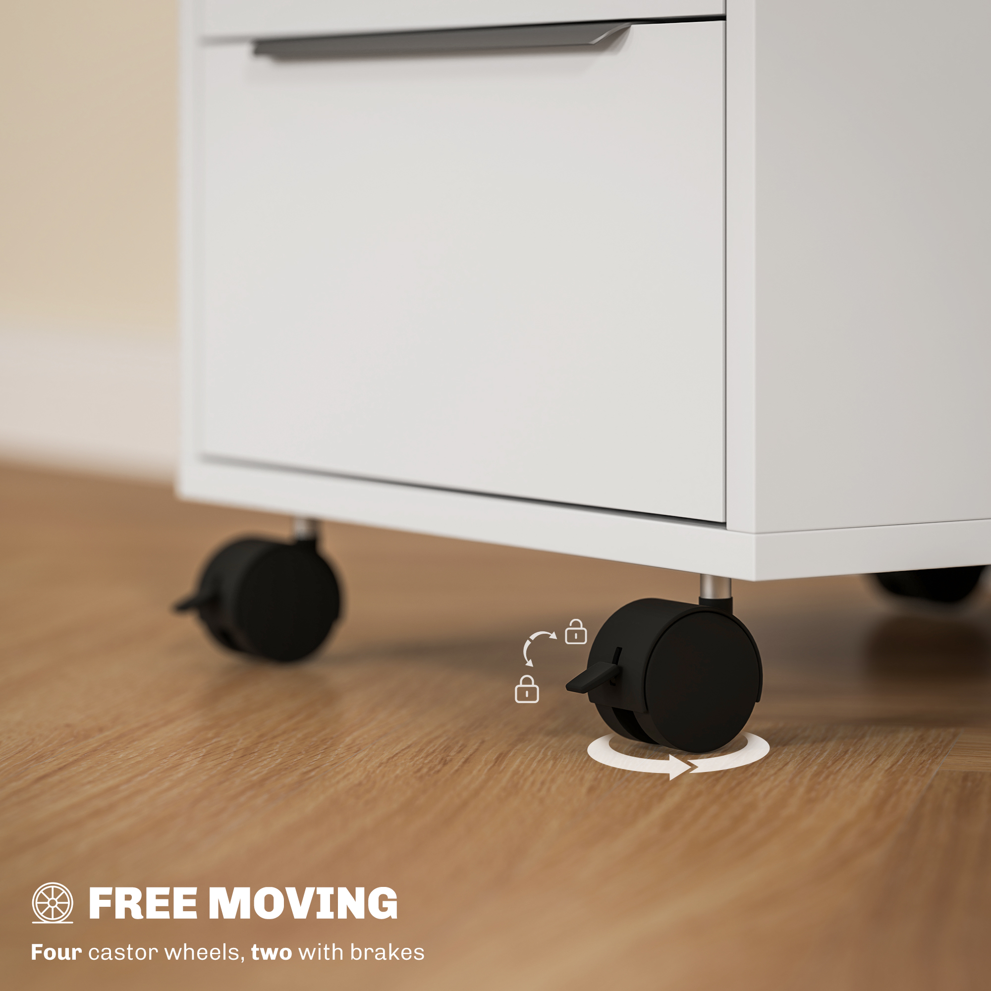 HOMCOM Three-Drawer Locking Filing Cabinet White 5