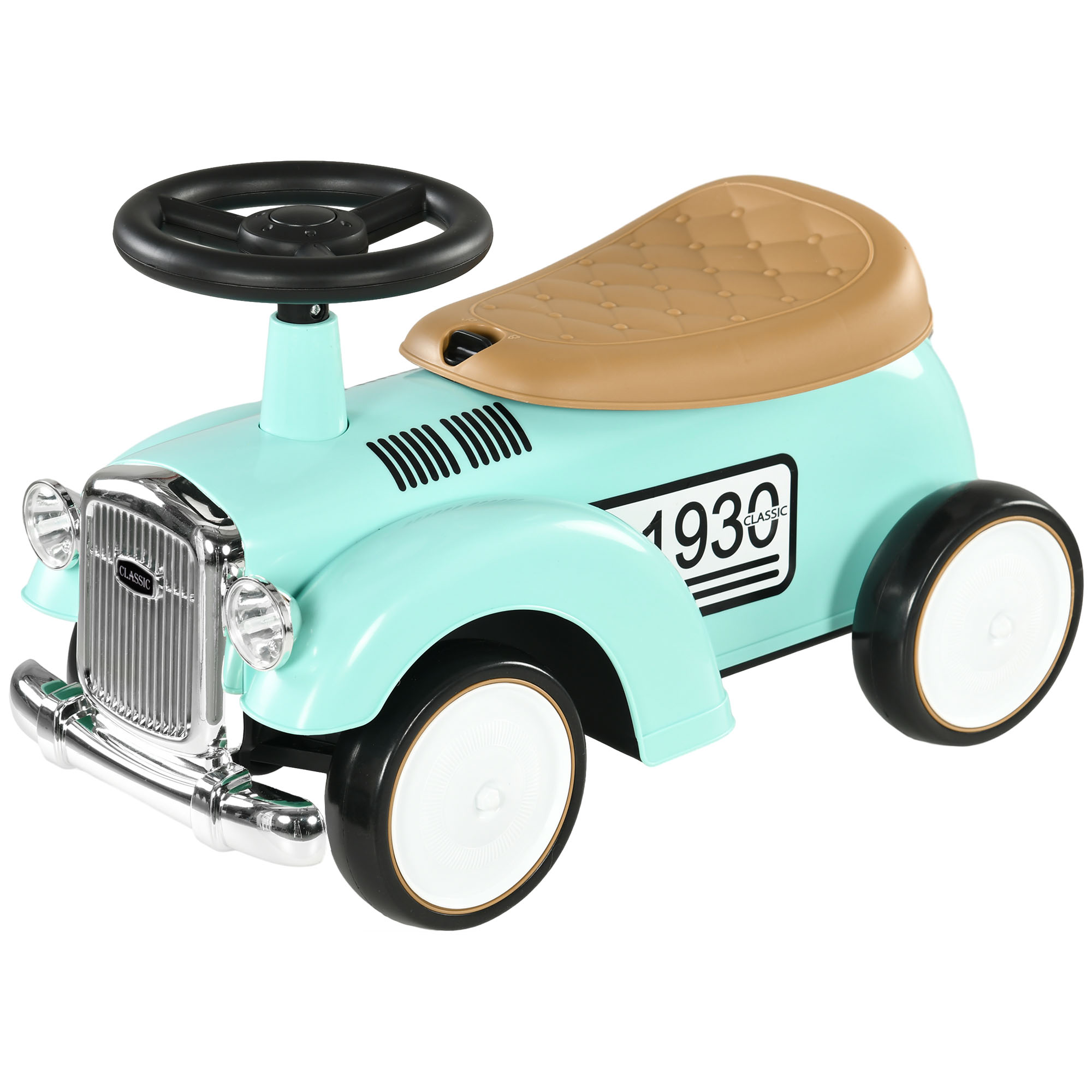 AIYAPLAY Kinder Glijauto, Vintage Ontwerp, Verborgen Opbergruimte, Kantelbeveiliging, Toeter, 12-36 Maanden, Groen