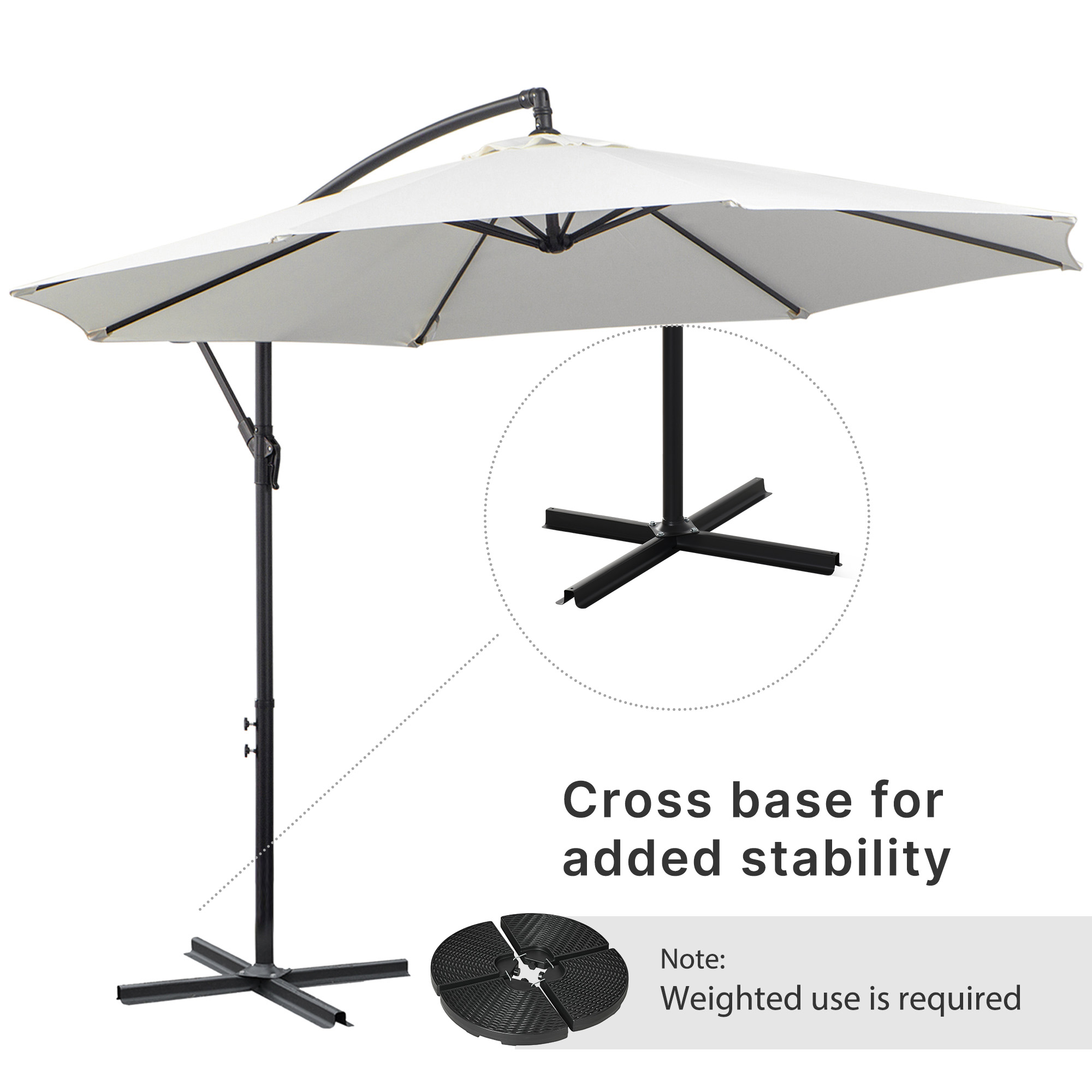 Outsunny 3m Banana Umbrella Parasol, Offset Cantilever Parasol Umbrella with Cross Base, Cream White 7
