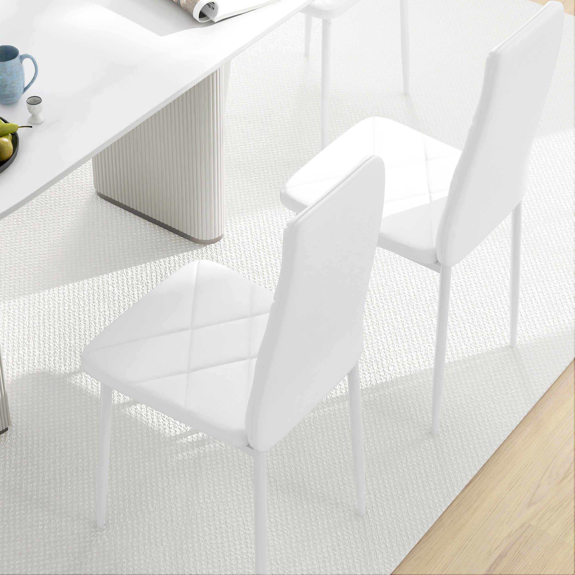 HOMCOM Set of 6 Faux Leather Dining Chairs White 9
