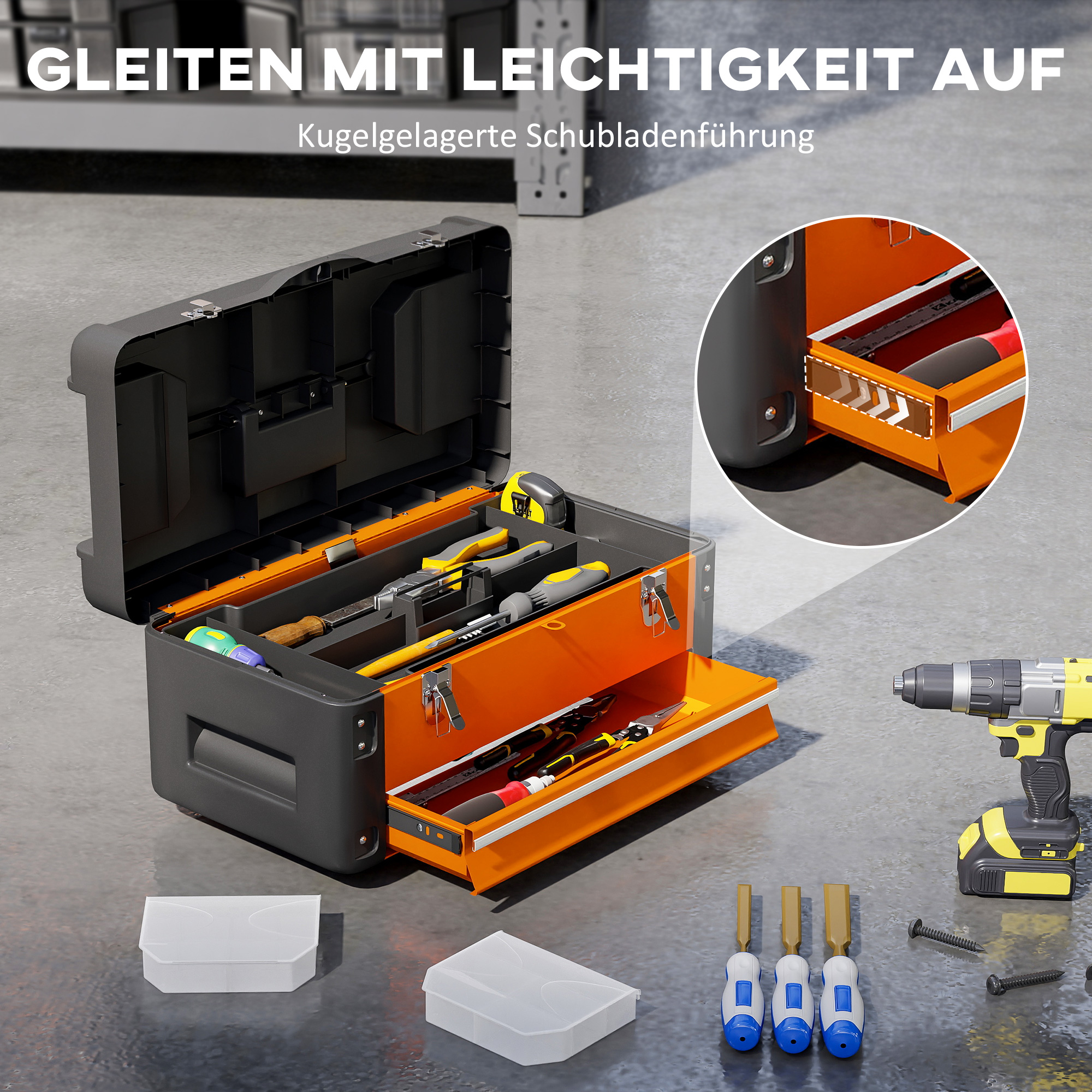 17-inch gereedschapskist-organizer Drielaags opvouwbare plastic gereedschapsbakken Draagbaar handvat Perfect voor thuiskantoor-kofferbak
