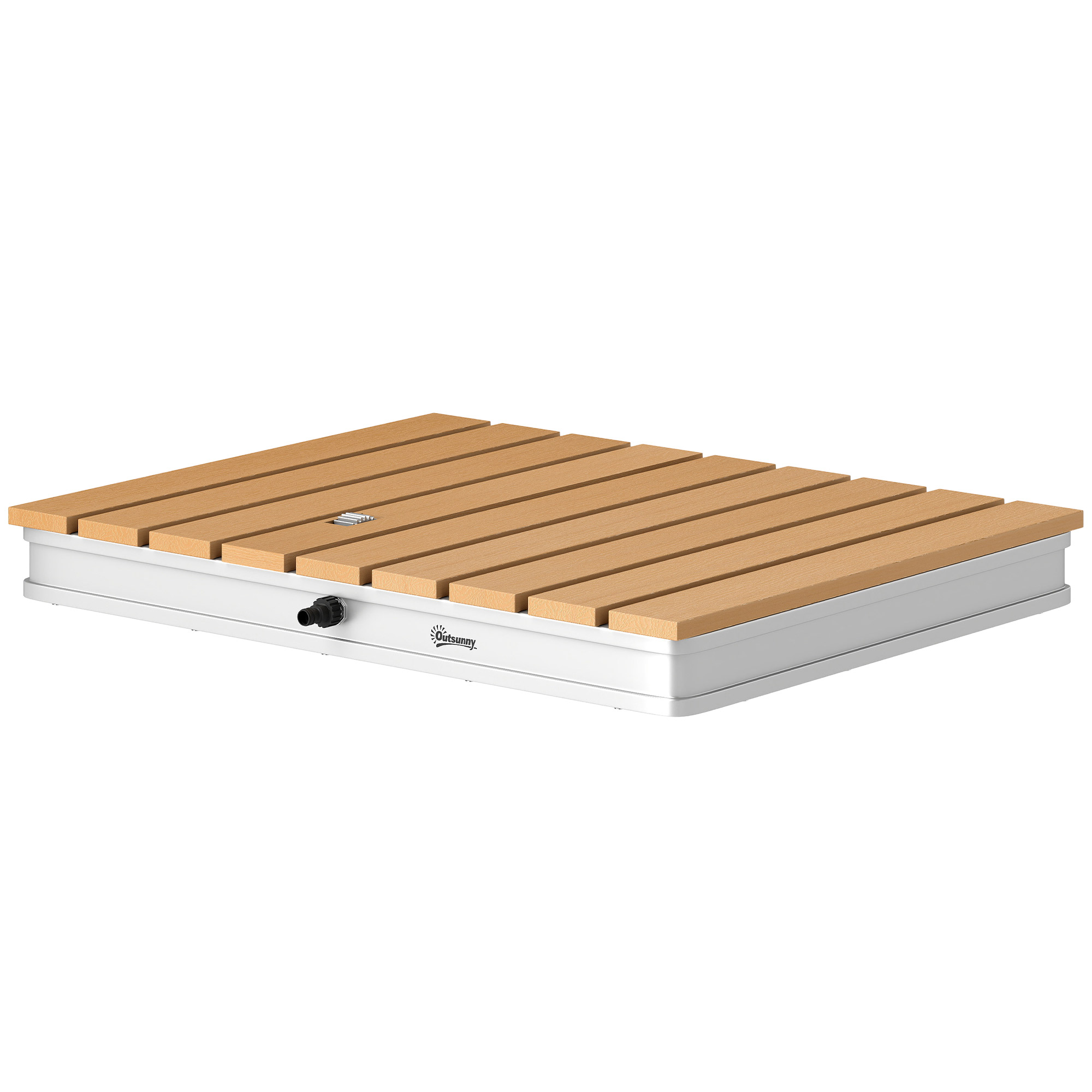 Outsunny Bodendusche Gartendusche mit einstellbar Fußrad Aluminium Aussendusche bis 4 m Fontänenhöhe 70 x 55 cm Saunadusche Holzoptik rutschfeste Wetterfest Outdoor Campingdusche für Pool Sauna   Aosom – Outsunny