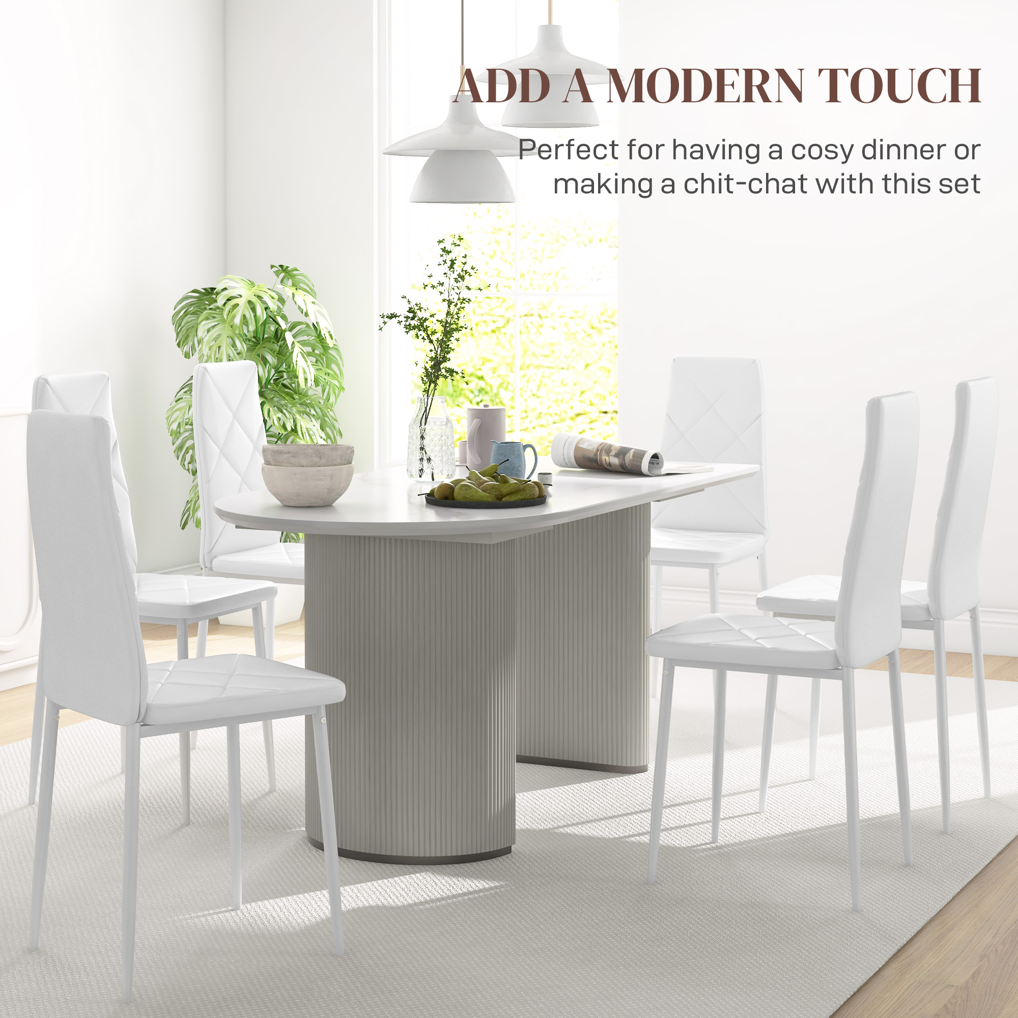 HOMCOM Set of 6 Faux Leather Dining Chairs White 4