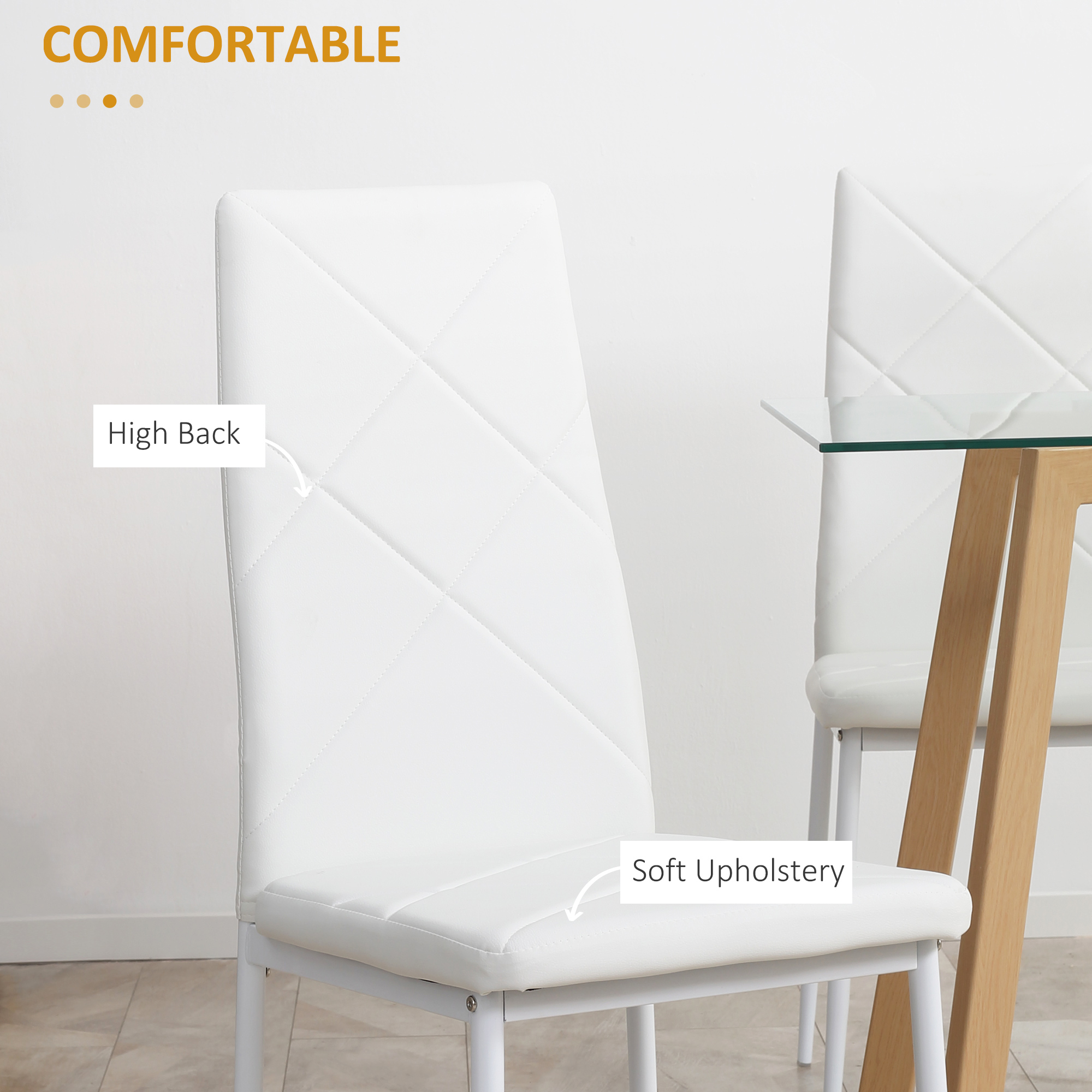 HOMCOM Set of 4 Faux Leather Dining Chairs White 6