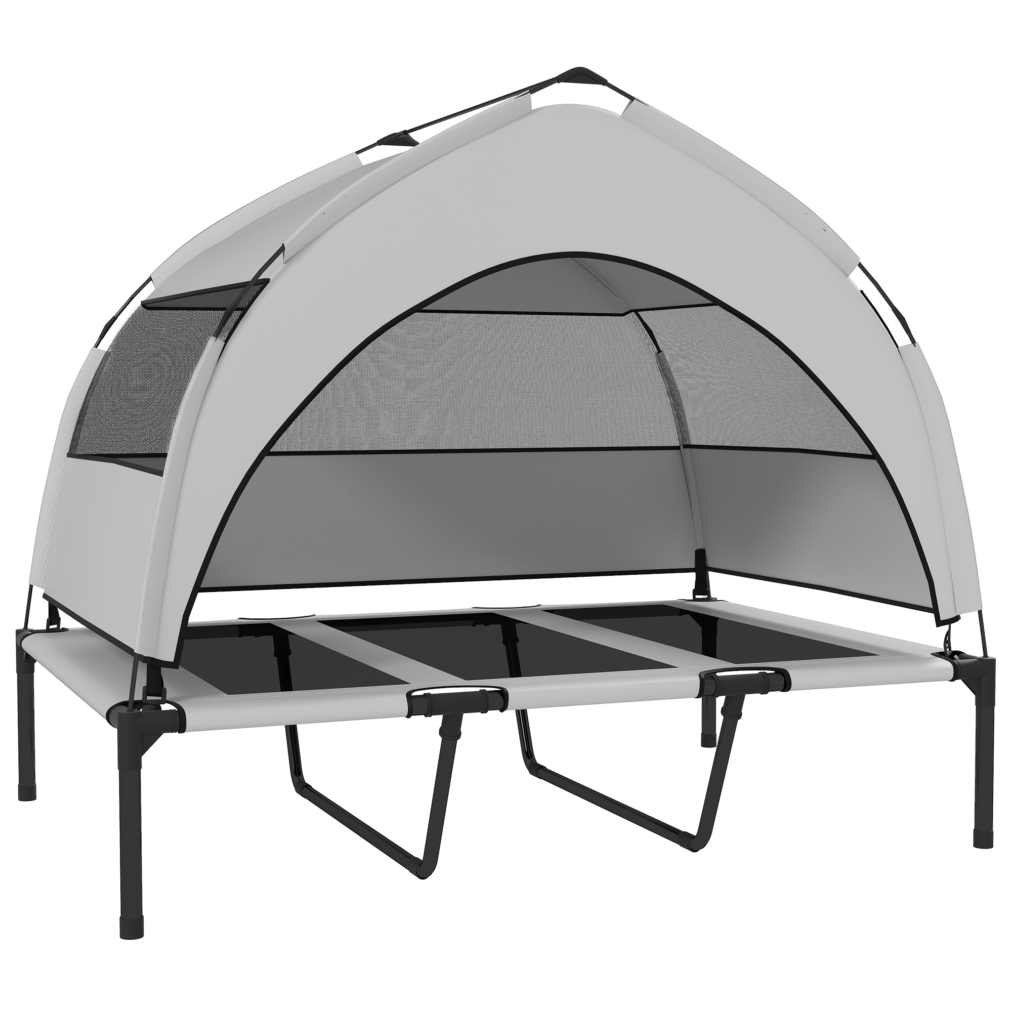 PawHut Portable Elevated Dog Bed with Removable Canopy, Cooling Raised Pet Cot for Medium Large Dogs, 92 x 75 x 89 cm