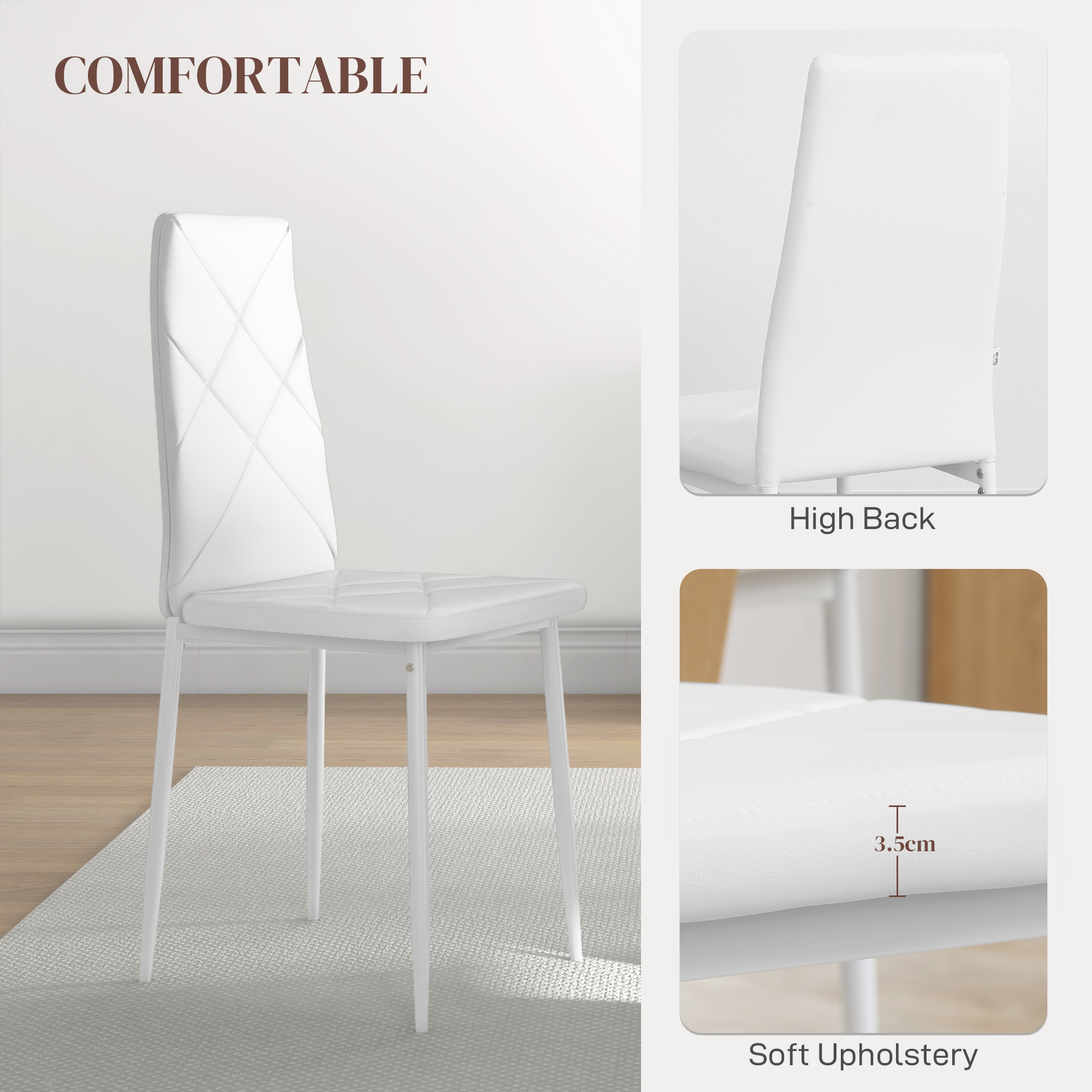 HOMCOM Set of 6 Faux Leather Dining Chairs White 6