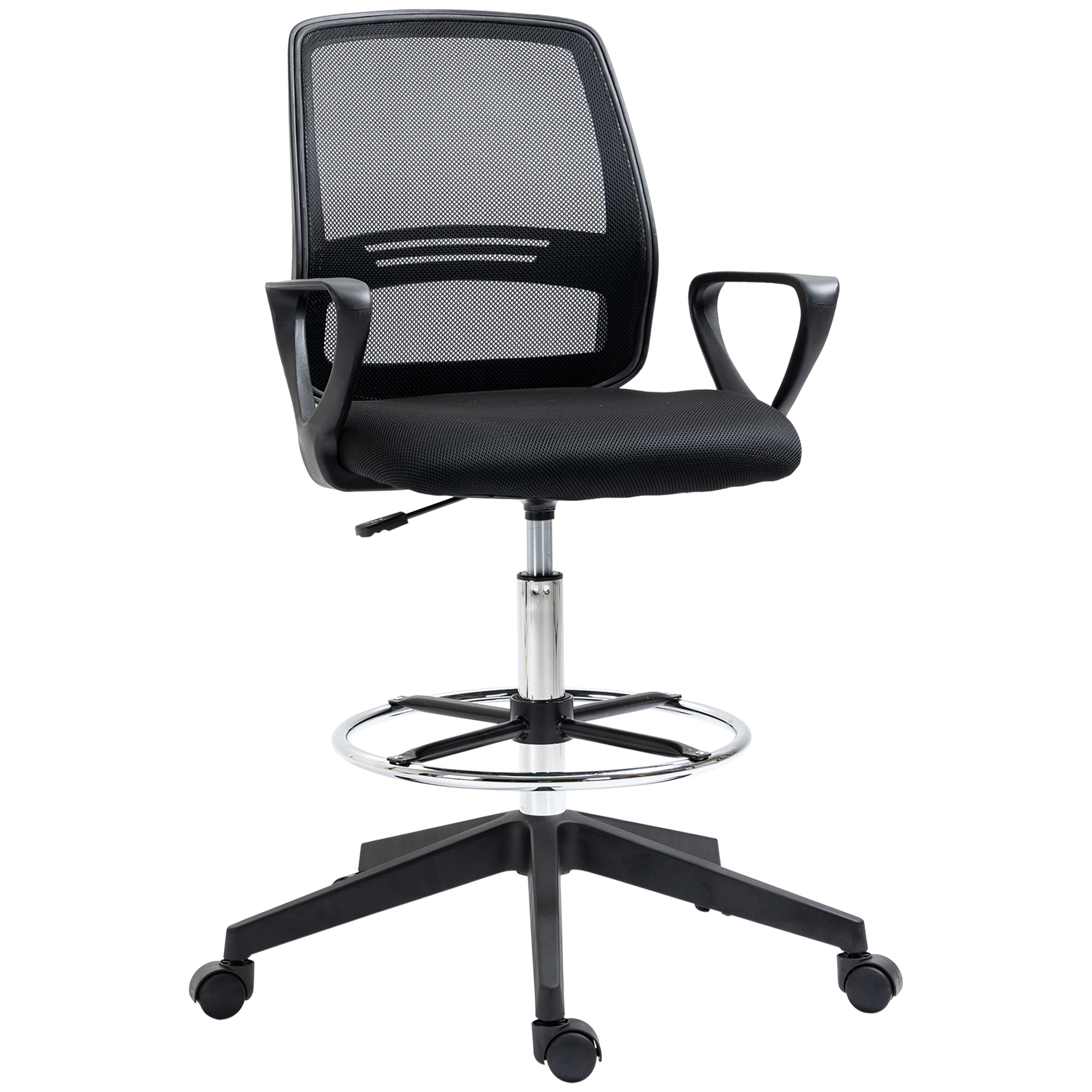 Vinsetto ergonomische bureaustoel, in hoogte verstelbaar, met metalen voetsteun, ideaal voor staand werken, 59,5 x 60 x 102,5-126 cm, zwart | Aosom.nl