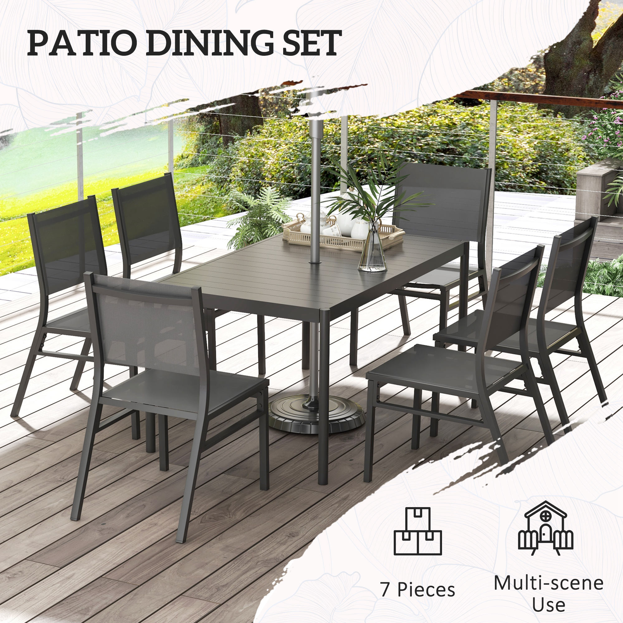 Outsunny Seven-Piece Steel Dining Set, with Aluminium-Top Table 4