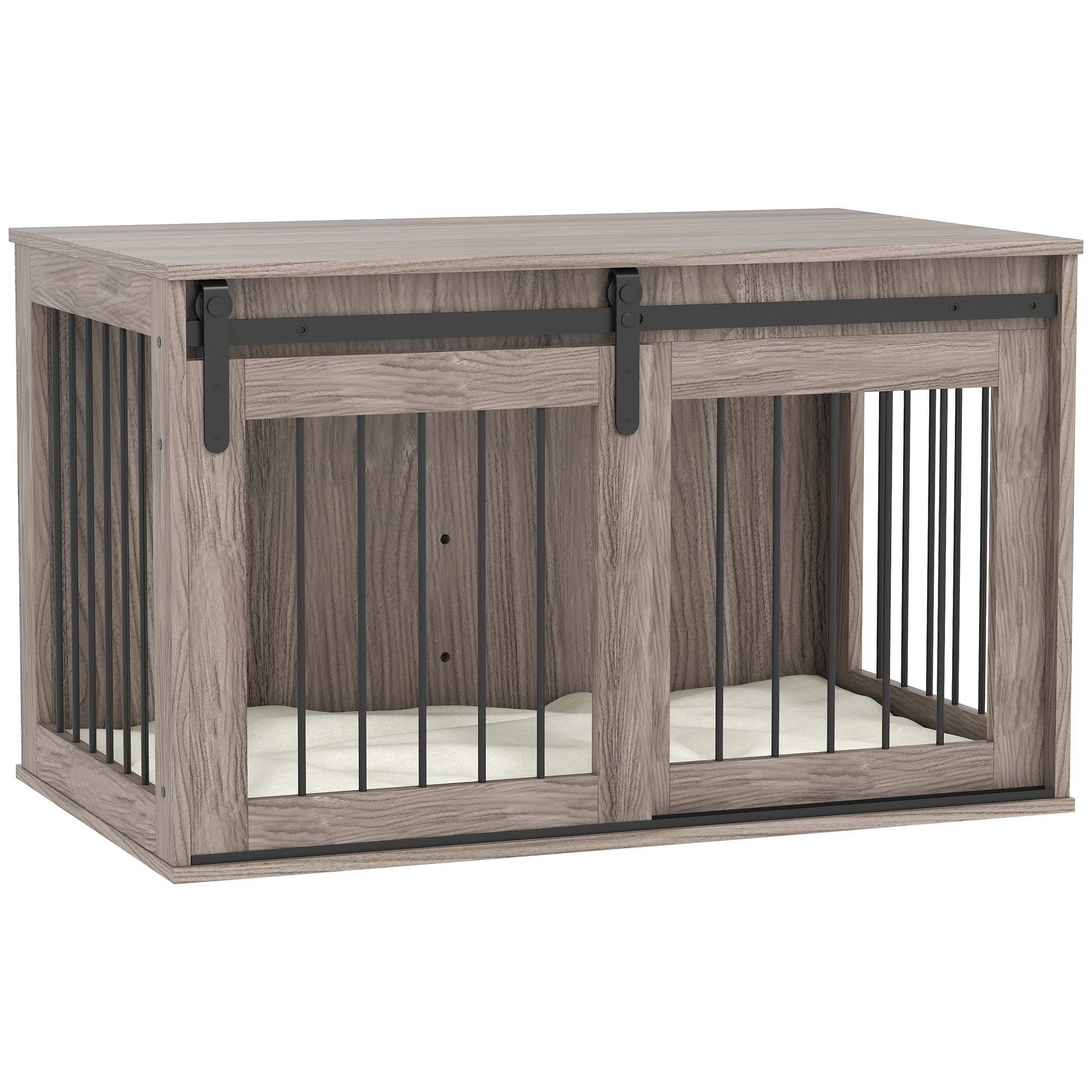 PawHut 98cm Dog Crate Furniture with Removable Cushion for Large Dogs - Grey