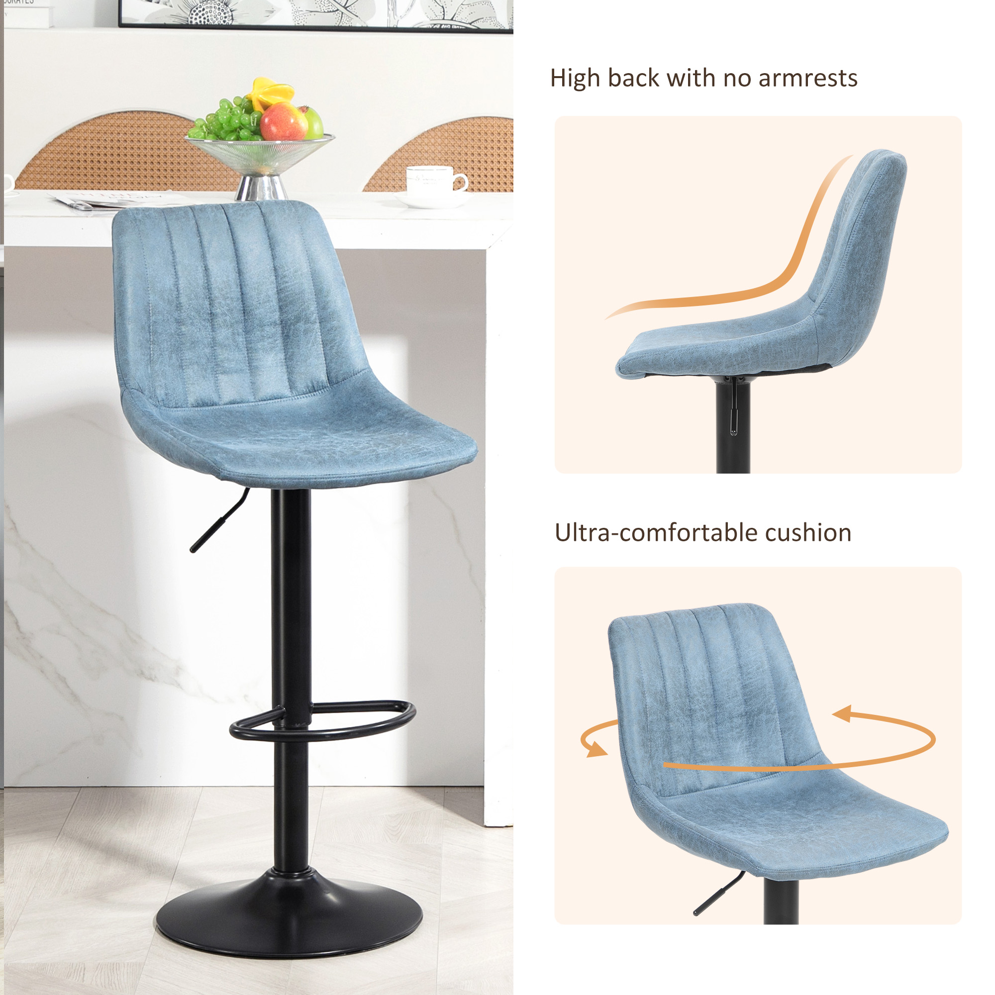 HOMCOM Set of Two Retro Tub Bar Stools Blue 5