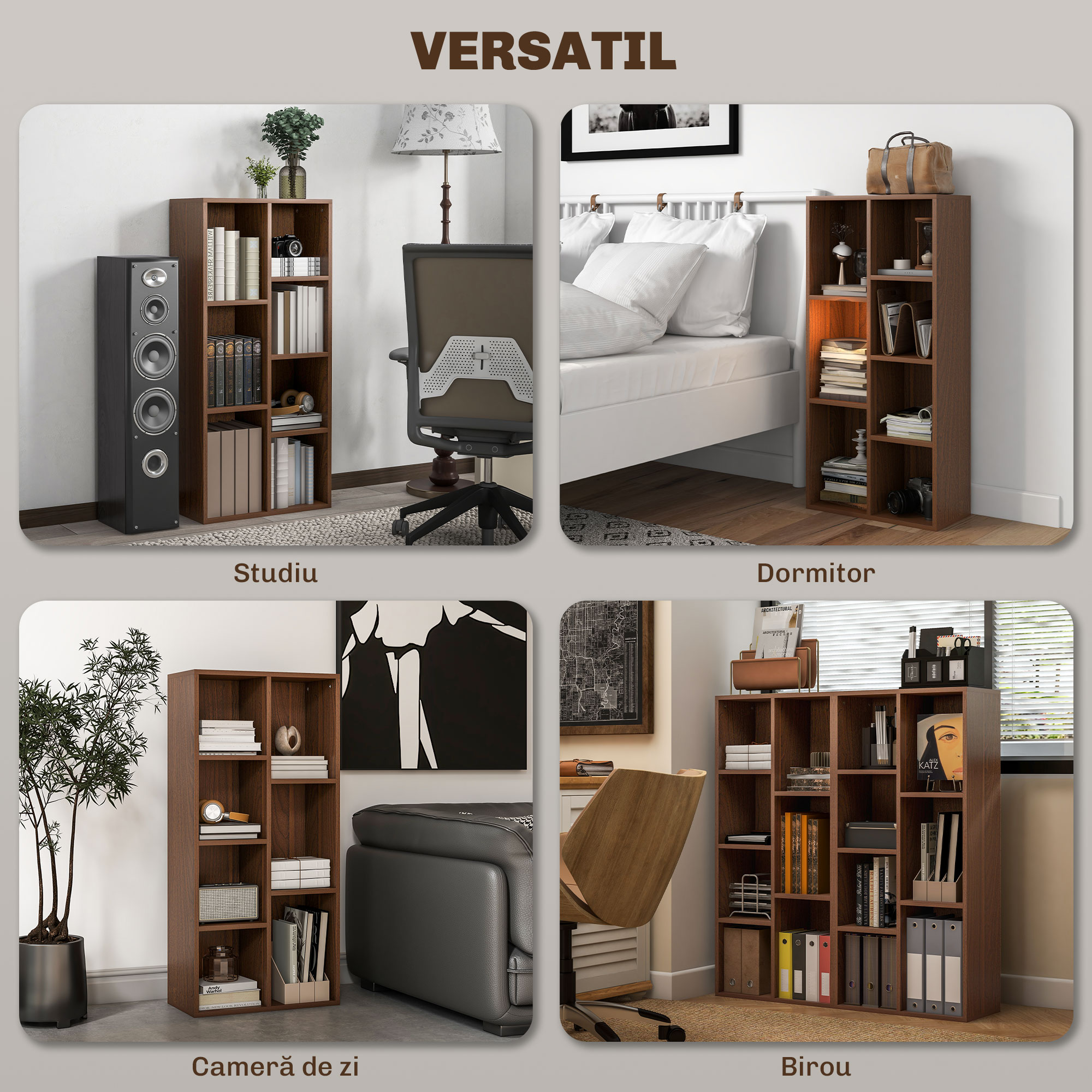  Biblioteca cu 7 Suporturi Diferite, 50x24x106 cm, Maro Rustic [5]