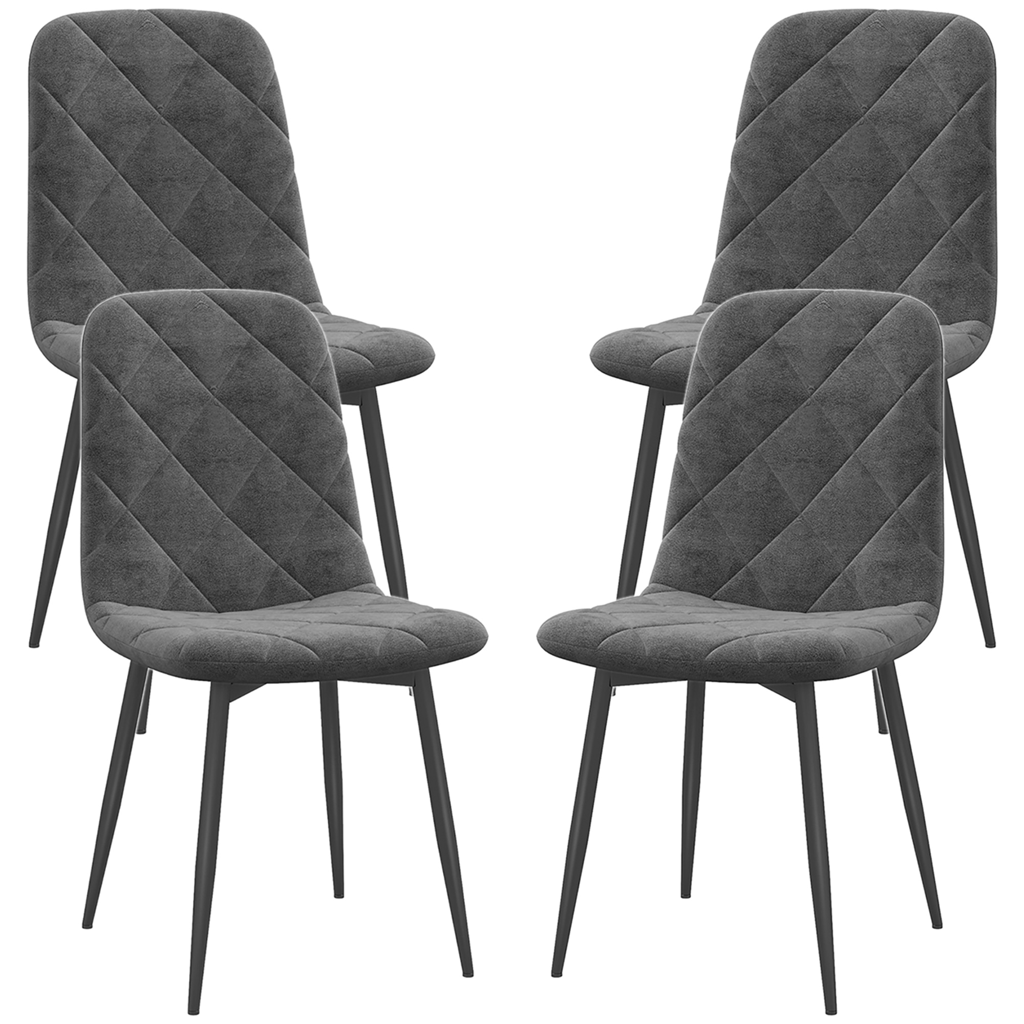 HOMCOM Lot de 4 chaises de salle à manger rembourrées avec dossier haut, pieds en acier et tissu effet velours, gris