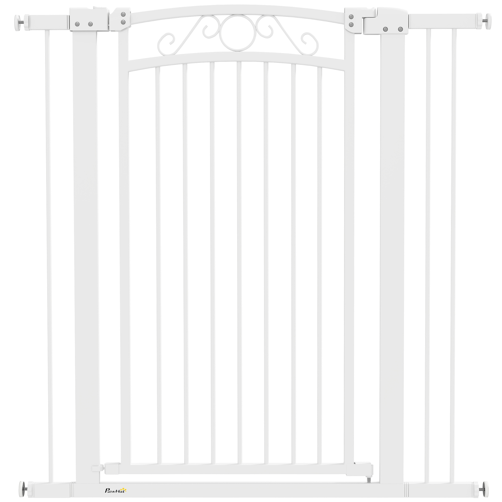 PawHut Puerta para Perros con Ancho Ajustable 76-104 cm Barrera de Seguridad con 2 Extensiones y Doble Bloqueo Blanco
