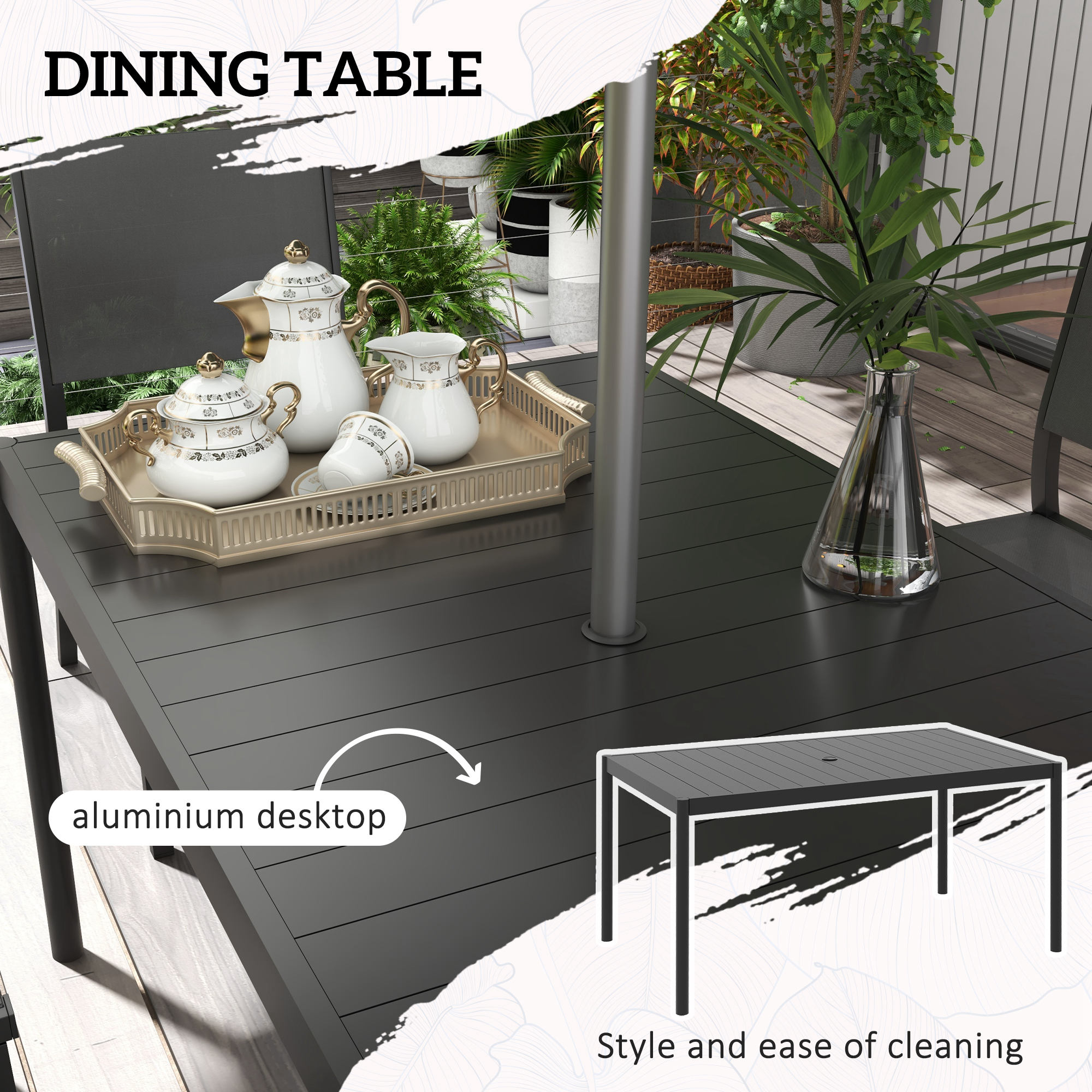 Outsunny Seven-Piece Steel Dining Set, with Aluminium-Top Table 5