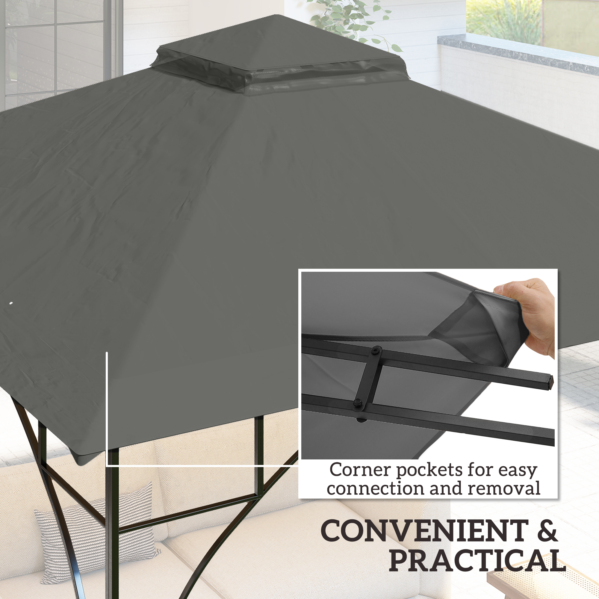 Outsunny 3x3(m) Replacement Gazebo Canopy, Double Tier Roof Top for ...