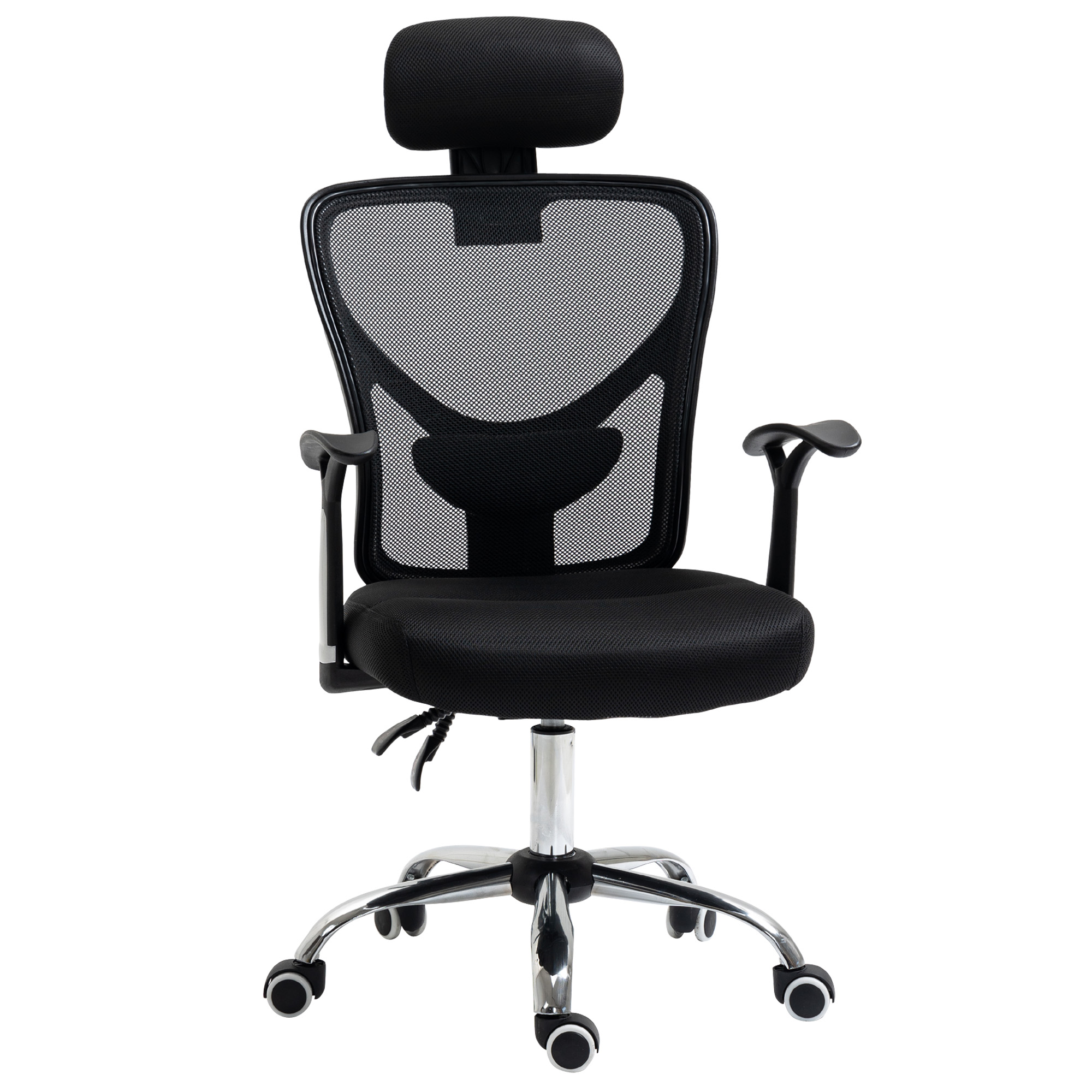 Vinsetto Silla de Oficina Ergonómica Giratoria con Altura Ajustable Función Reclinable Reposacabezas Regulable 65x67x108-118 cm Negro | Aosom España