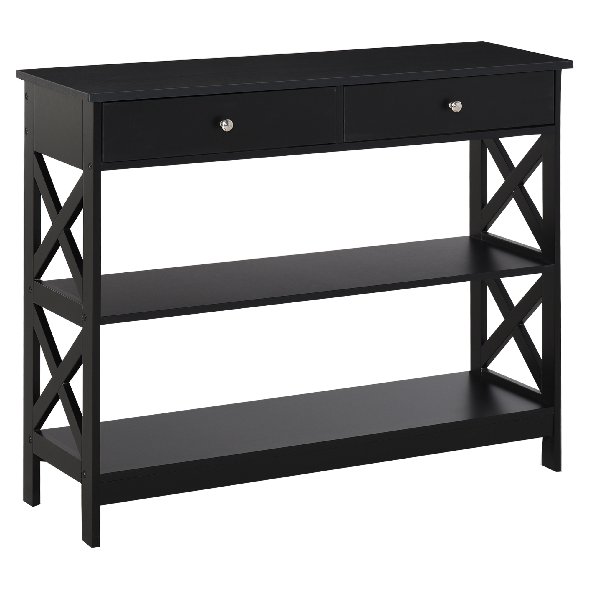 HOMCOM Mesa Consola Recibidor Moderna con 2 Cajones 2 Estantes Base Elevada Antivuelco 100x30,5x80 cm Negro | Aosom España