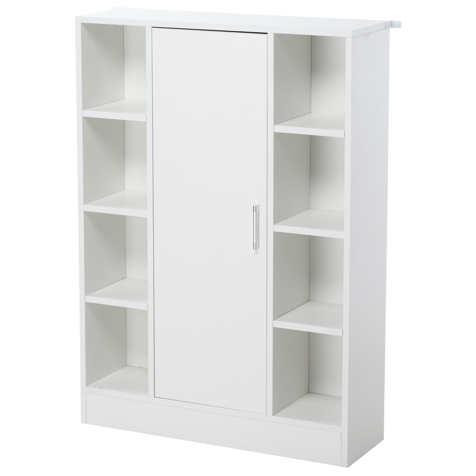kleankin Armario de Suelo para Baño de Madera con 8 Compartimentos Abiertos y 1 Puerta con Estantes Ajustables 71x22x100cm Blanco | Aosom España