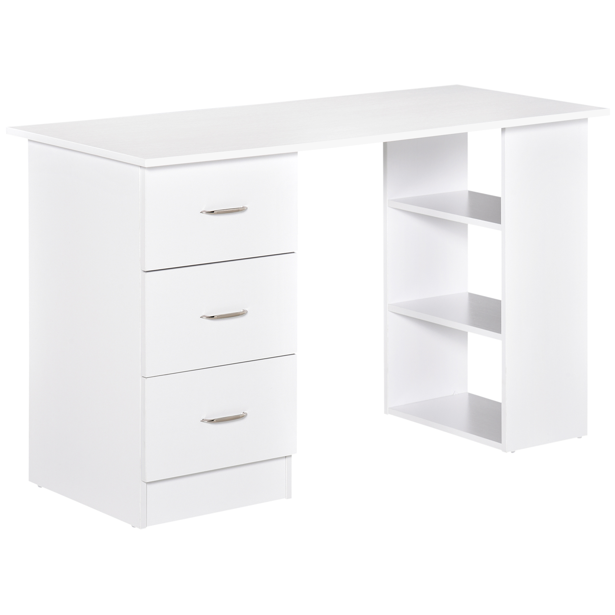 HOMCOM Mesa de Ordenador Escritorio para Hogar Oficina 3 Cajones 3 Estantes Mobiliario de Oficina 120x49x72cm Blanco   Aosom España