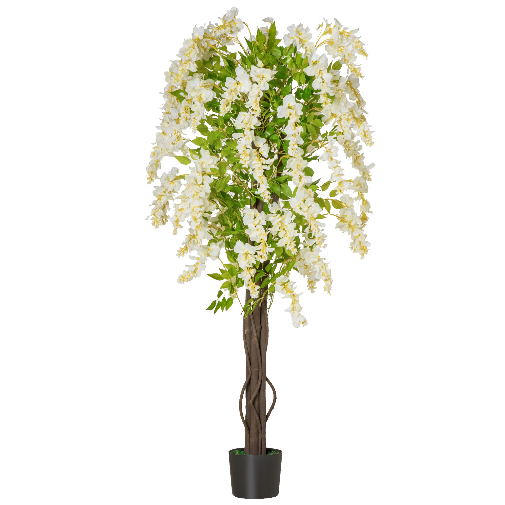 HOMCOM Artificial Realistic White Wisteria Tree Faux Decorative Plant in Nursery Pot for Indoor Décor, 160cm