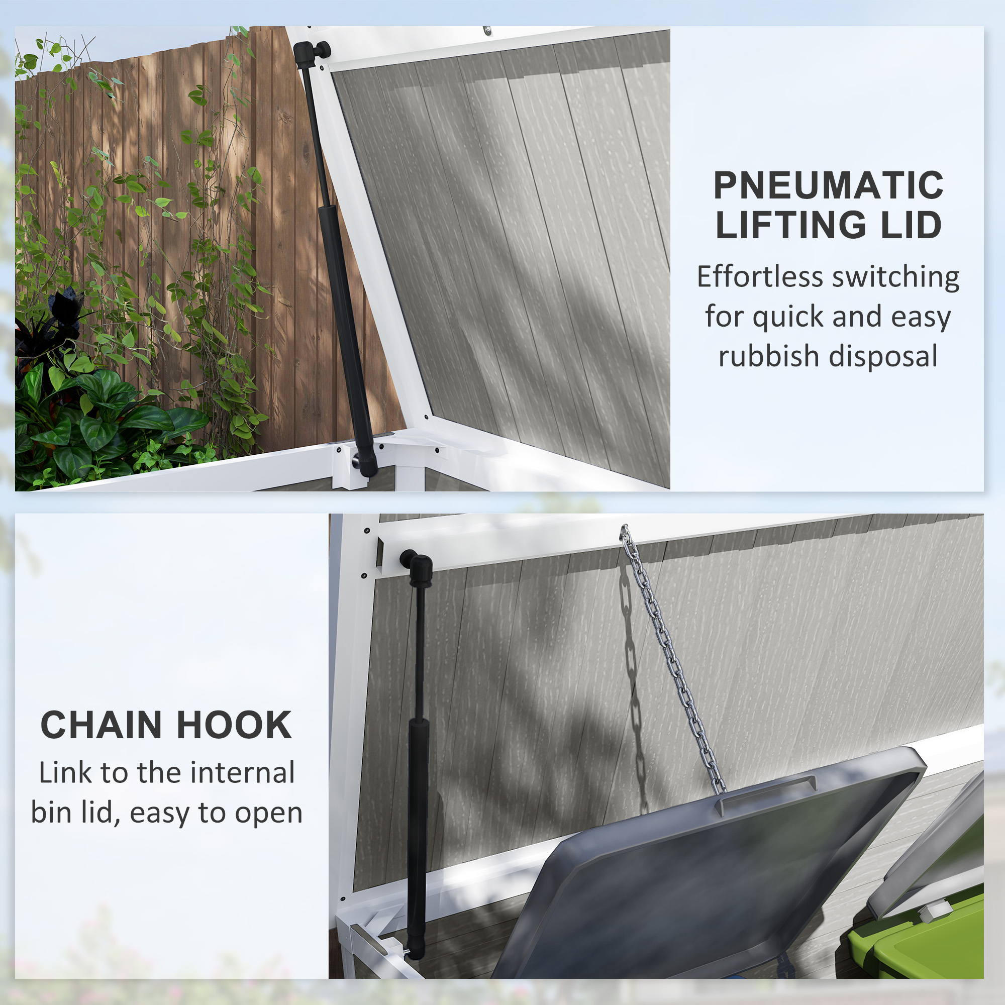 Outsunny 4.7 x 2.5FT Garden Shed, Lockable Outdoor Storage with Openable Lid, Small Shed for 2 Trash Cans, Tools, Patio, Light Grey 6
