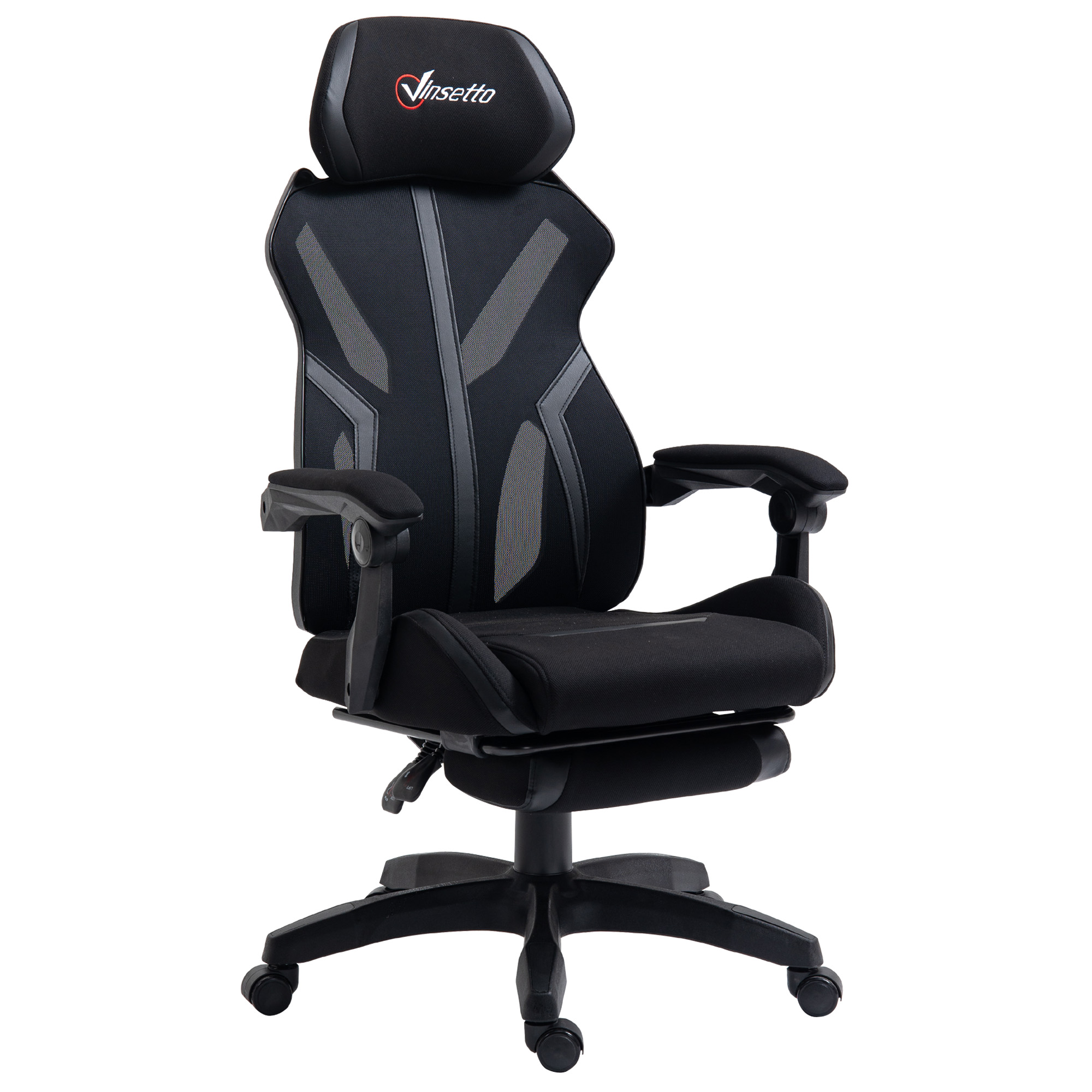 Vinsetto Silla Gaming Giratoria con Reposapiés Retráctil Silla de Oficina Reclinable y Altura Ajustable 65x65x119-129 cm Negro | Aosom España