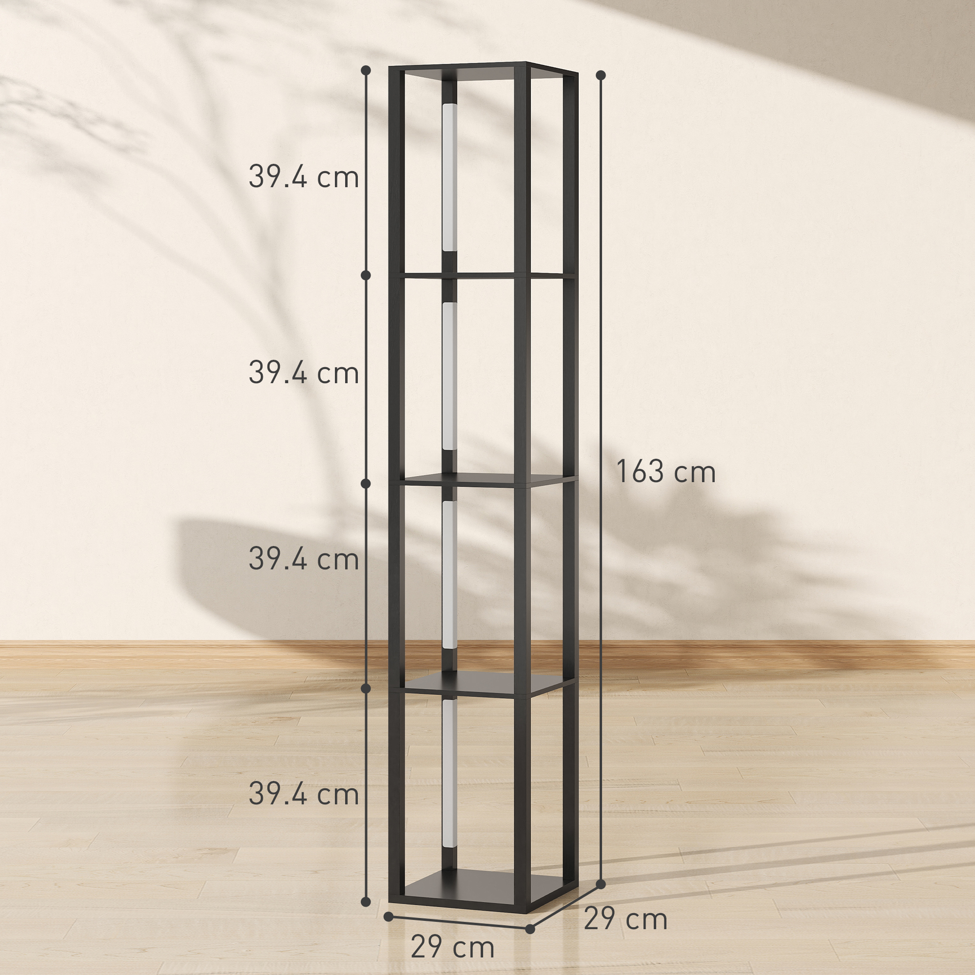HOMCOM LED Floor Lamp with Shelves, Modern Dimmable Standing Lamp with 3 Brightness Levels and Foot Switch for Living Room, Bedroom, Office, Black 3