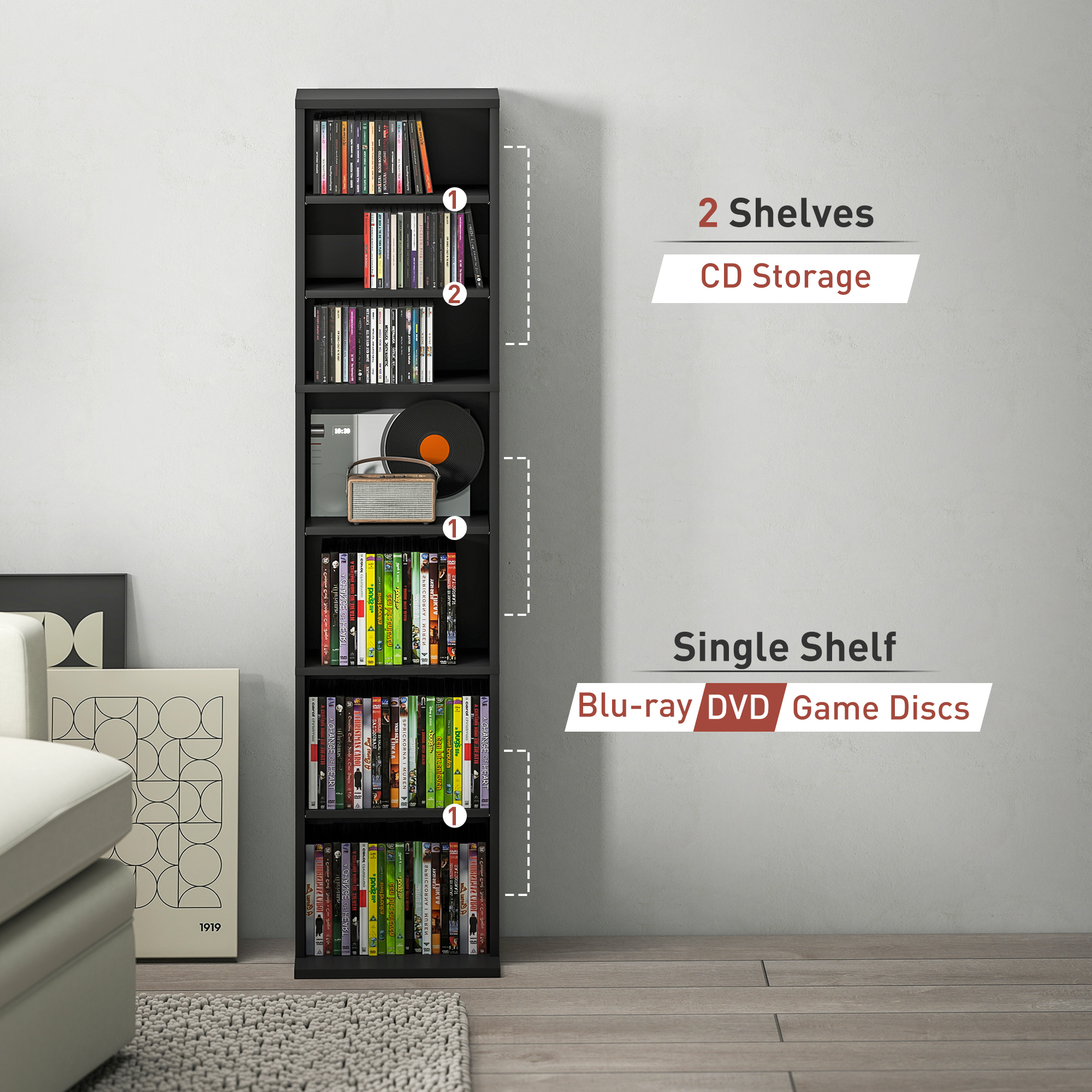 HOMCOM 260 Narrow CD Storage Unit Black 8