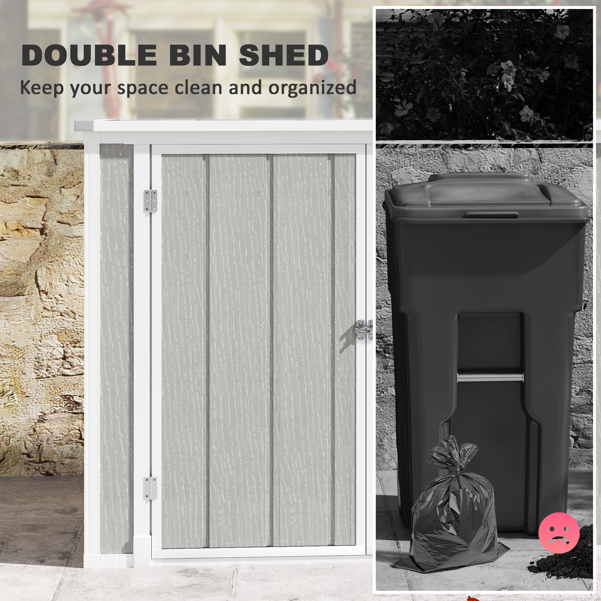 Outsunny 4.7 x 2.5FT Garden Shed, Lockable Outdoor Storage with Openable Lid, Small Shed for 2 Trash Cans, Tools, Patio, Light Grey 5