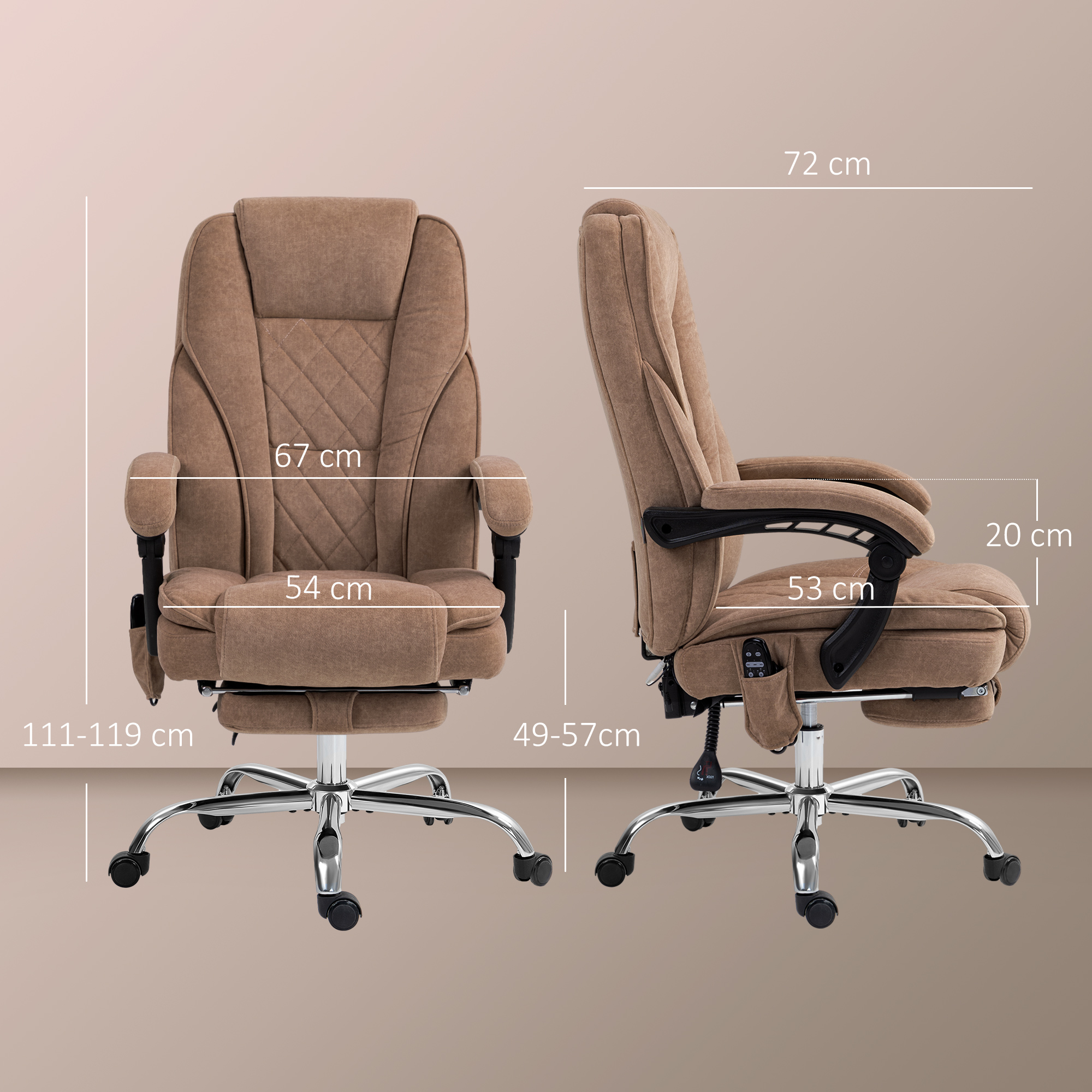 Vinsetto Massage Office Chair, Heated Reclining Computer Chair with Adjustable Height and Footrest, Brown 3