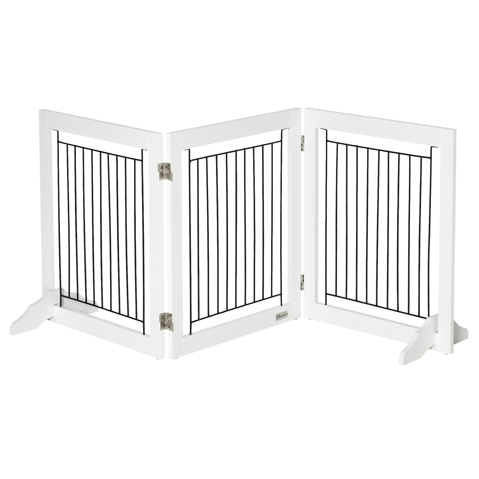 PawHut Extra Tall Pet Gate, Indoor Dog Safety Gate, with Cat Flap, Auto Close, 74-101cm Wide - White