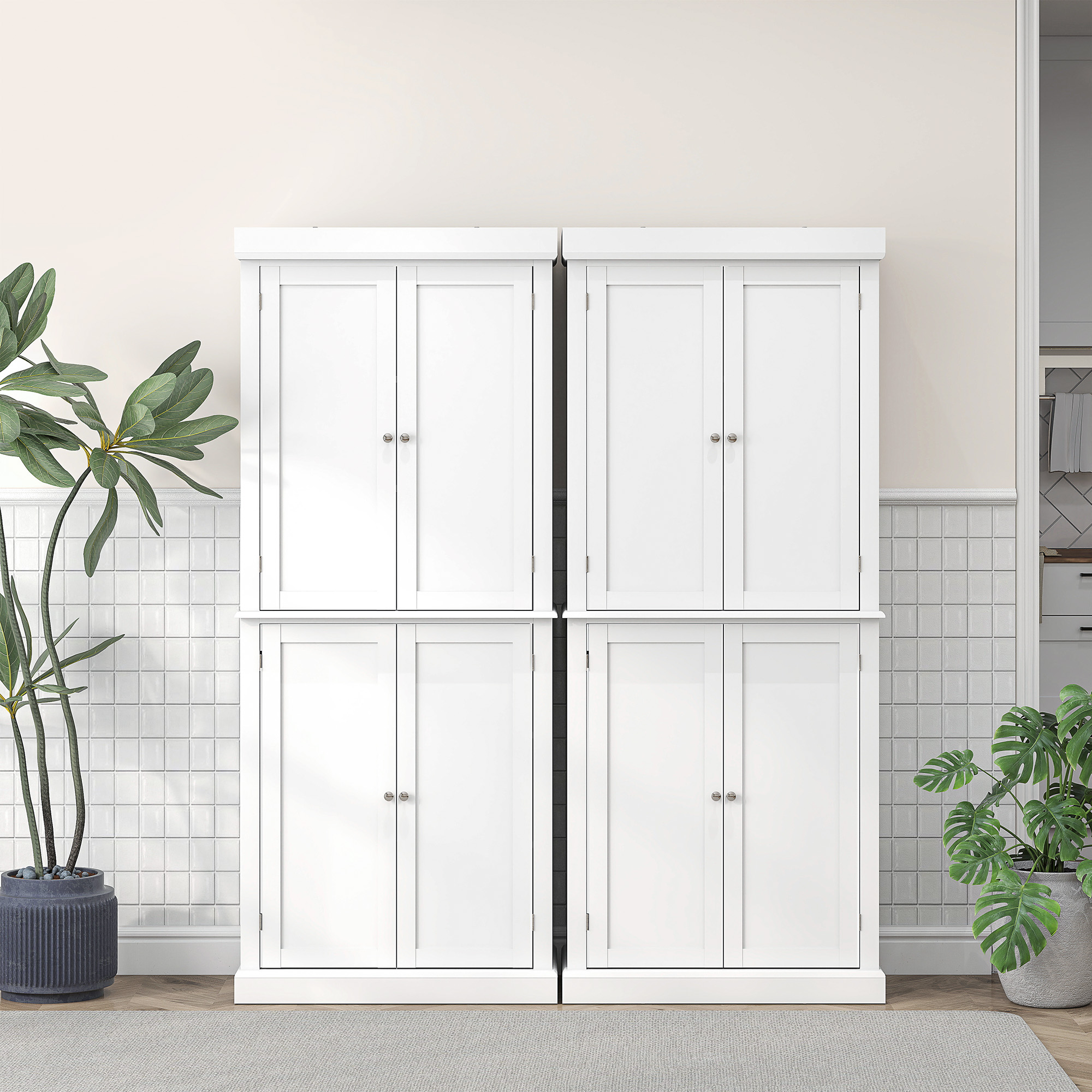 HOMCOM Freestanding Kitchen Cupboard with 4 Doors, Storage Cabinet with 6-Tier Shelving and 4 Adjustable Shelves, White 9