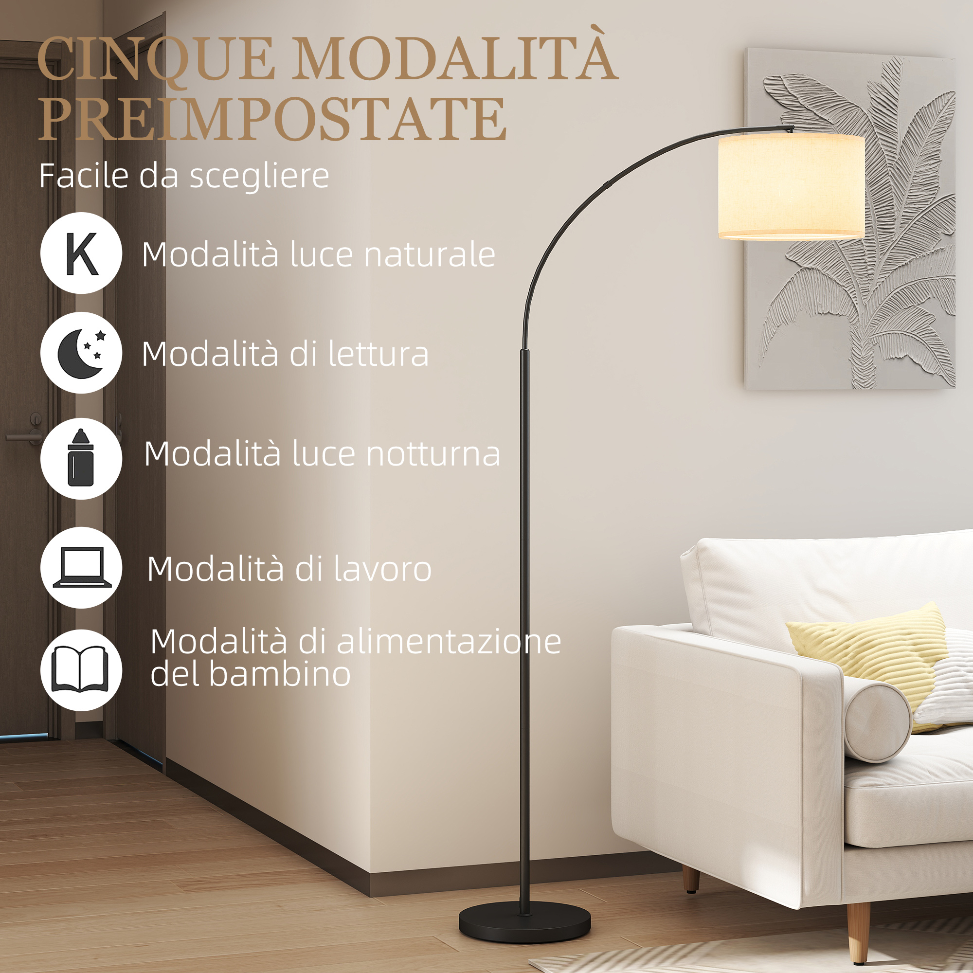 SIBRILLE Lampada da Terra Dimmerabile 36W, Piantana Lampada da Terra