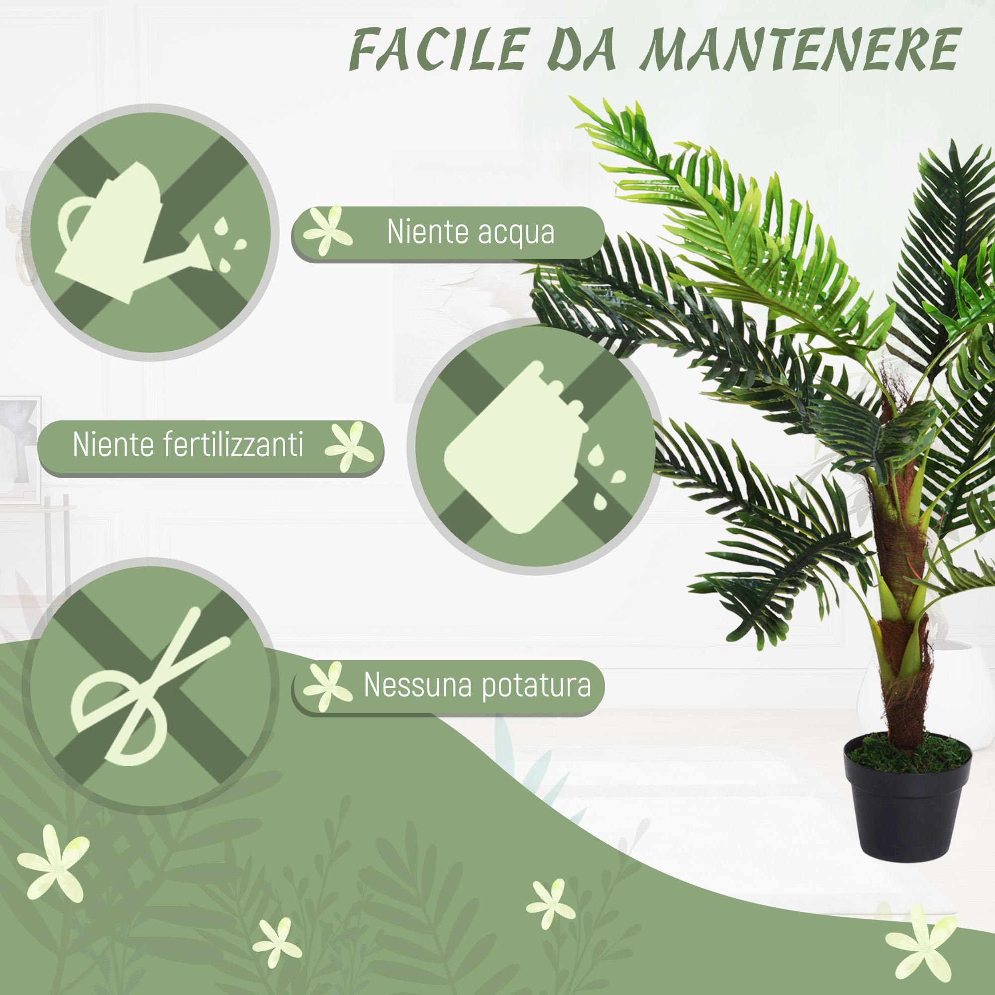 Outsunny Palma In Plastica Decorativa Pianta Tropicale Finta Con Vaso Per Interno Ed Esterno 16 X 60cm 84685124