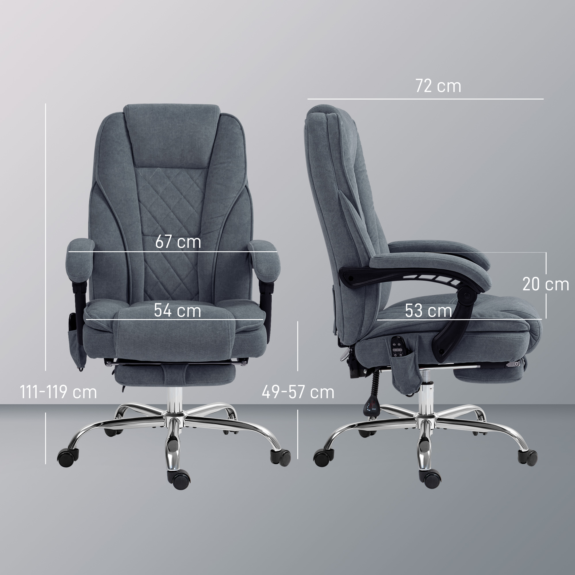 Vinsetto Massage Office Chair, Heated Reclining Computer Chair with Adjustable Height and Footrest, Dark Grey 3