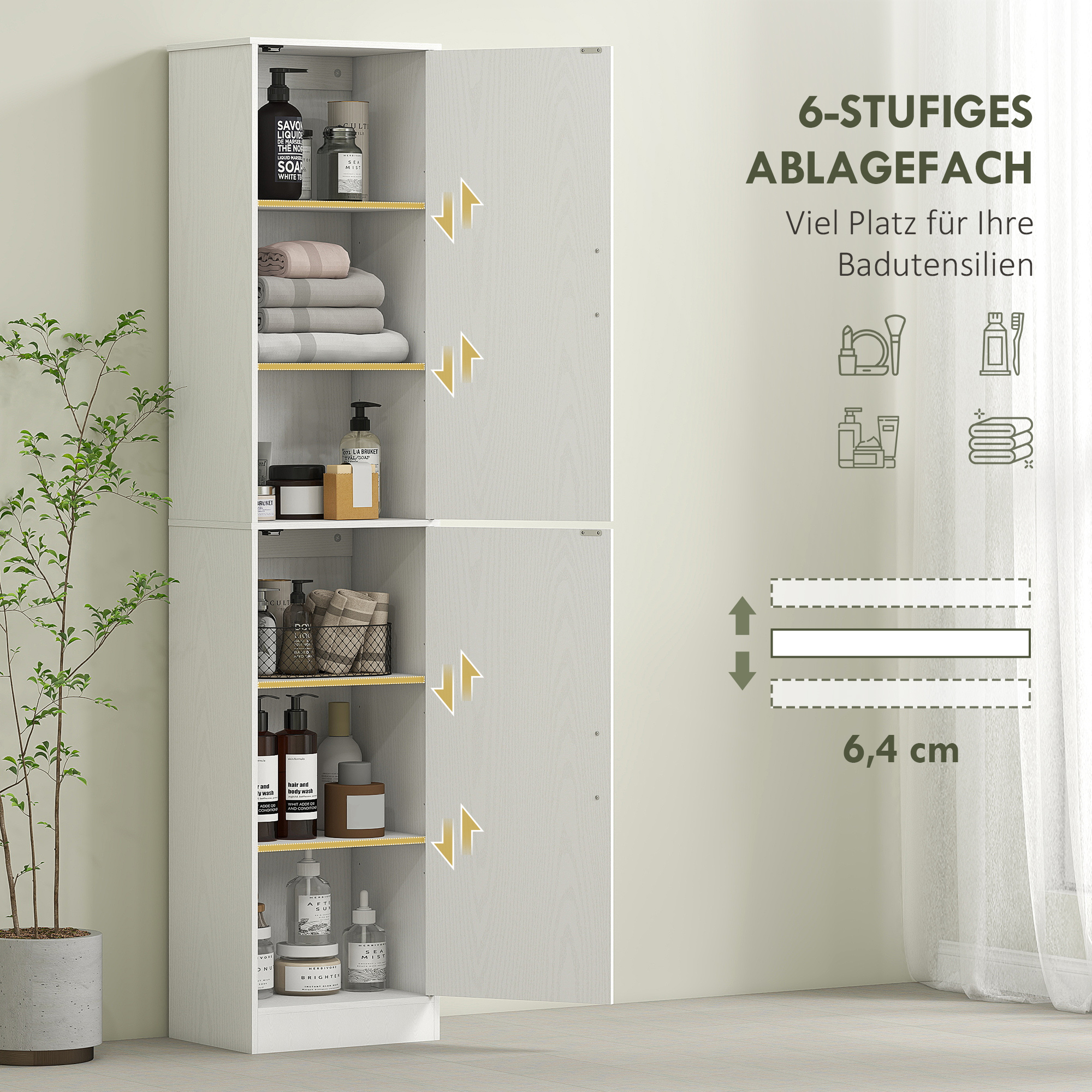 FOREHILL 180 cm hoge badkamerkast, badkamerkast, smalle hoge kast met
