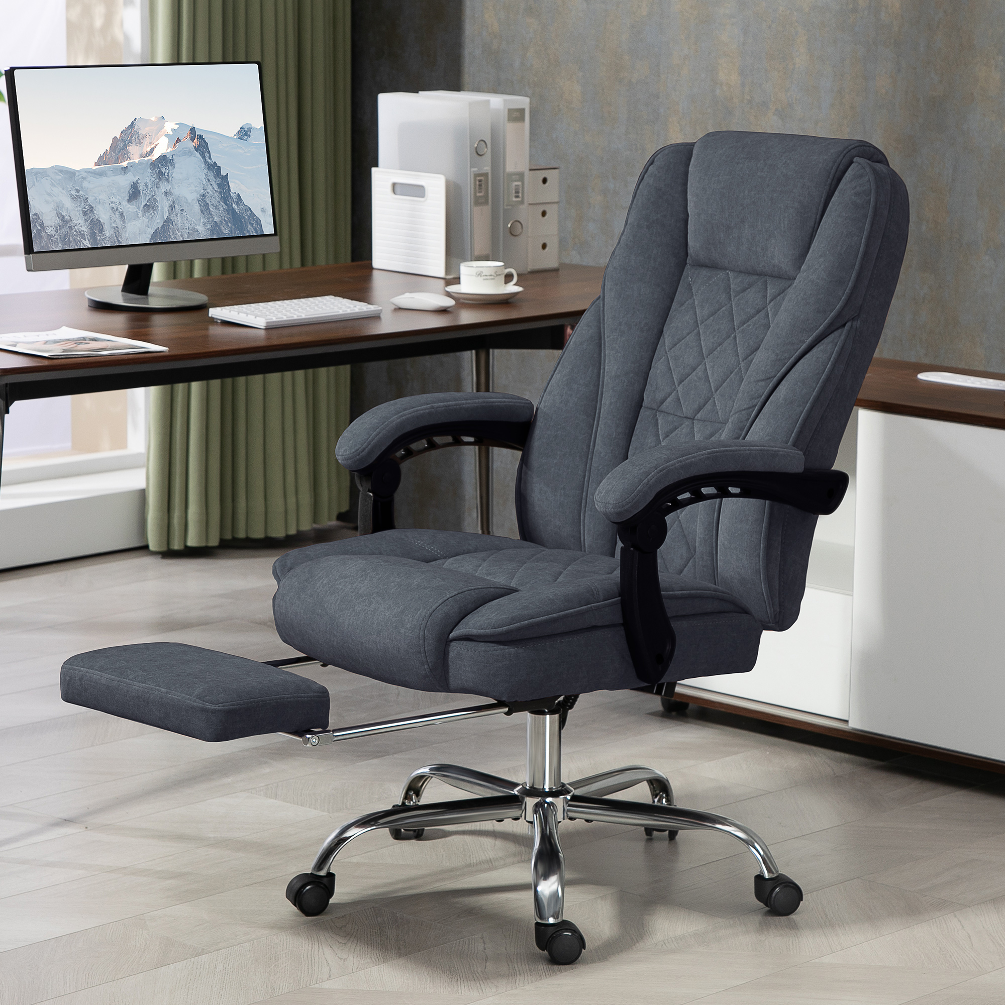 Vinsetto Massage Office Chair, Heated Reclining Computer Chair with Adjustable Height and Footrest, Dark Grey 2