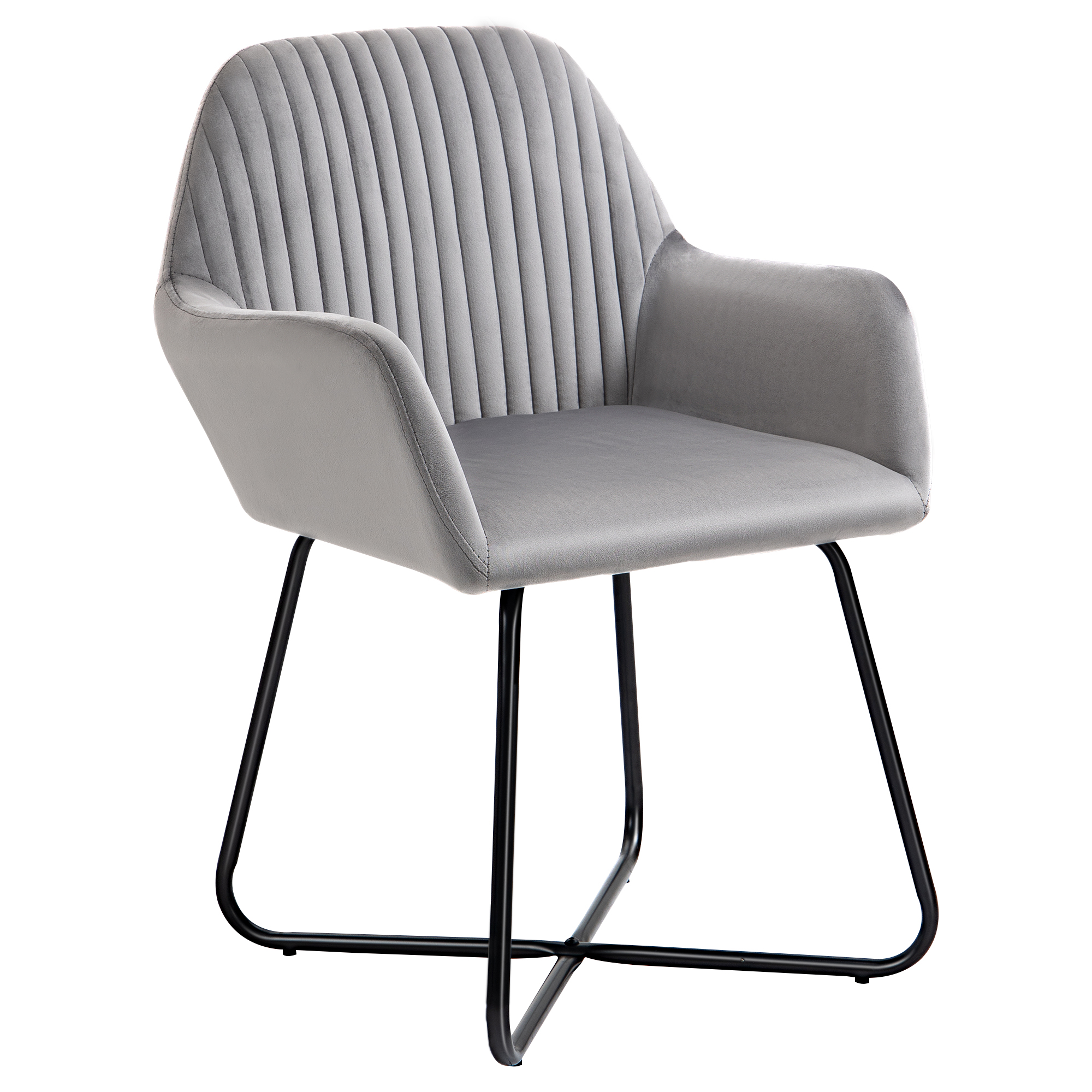 HOMCOM Sillón de Salón Tapizado en Terciopelo con Asiento Acolchado Base Metálica Cruzada Gris