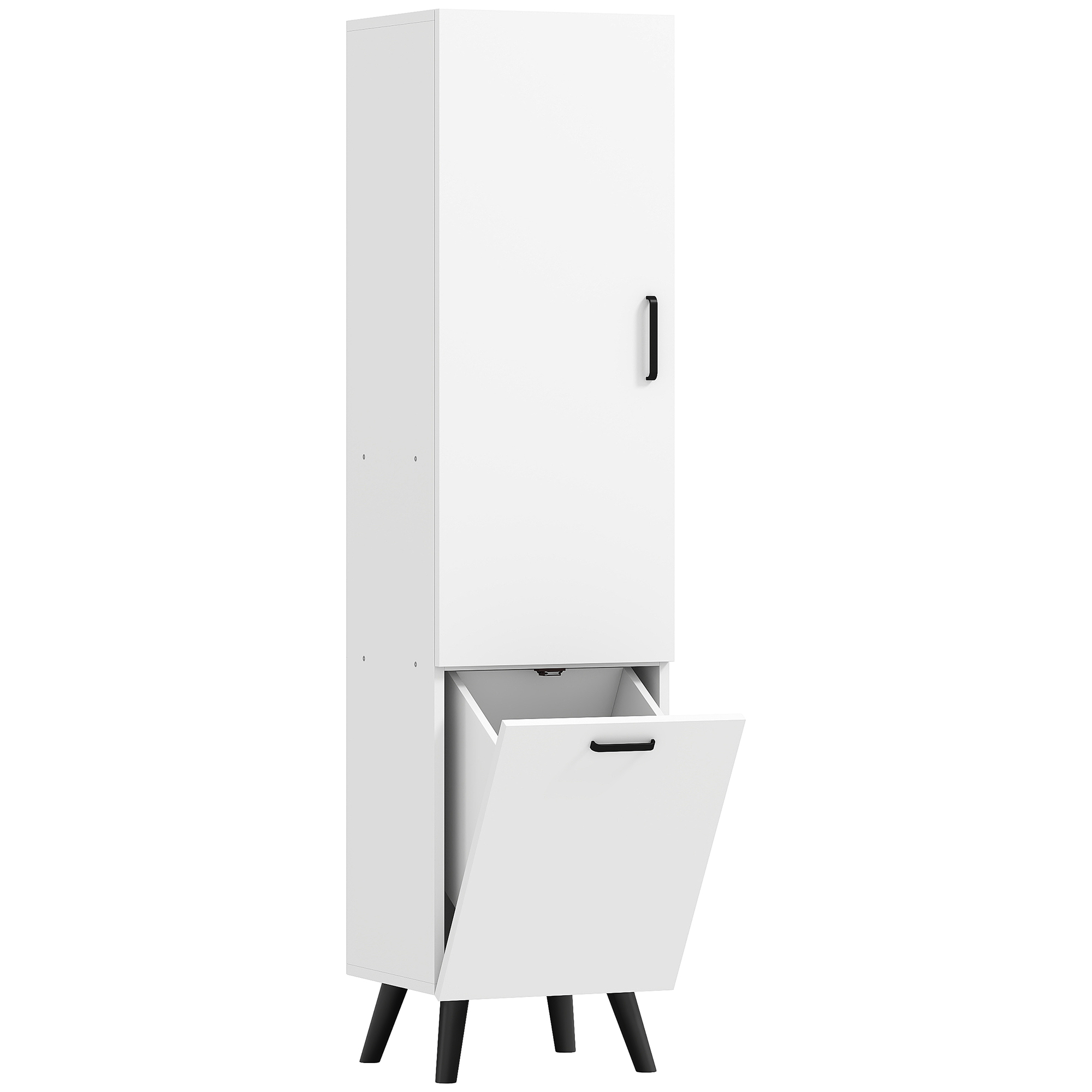 HOMCOM Armario Alto para Baño con Puertas y Estantes Cesto para Ropa Sucia en Espacios Reducidos 35x31,5x144 cm Blanco