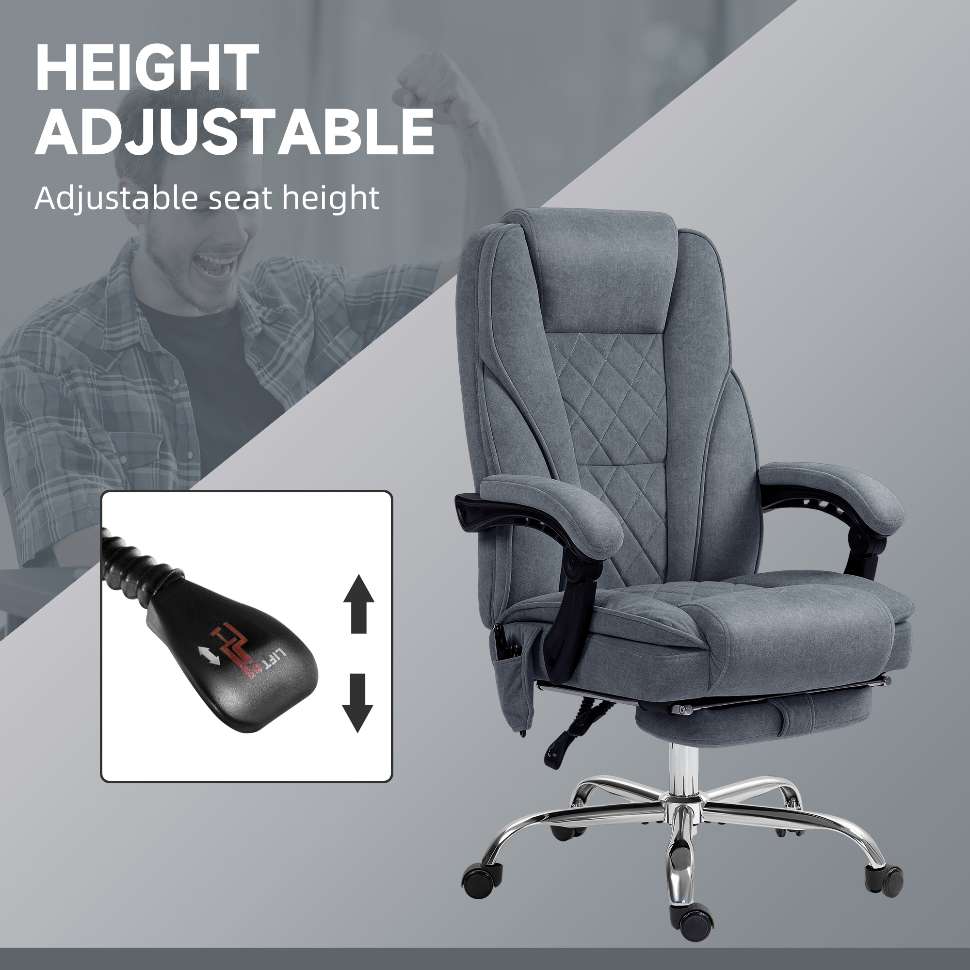 Vinsetto Massage Office Chair, Heated Reclining Computer Chair with Adjustable Height and Footrest, Dark Grey 5