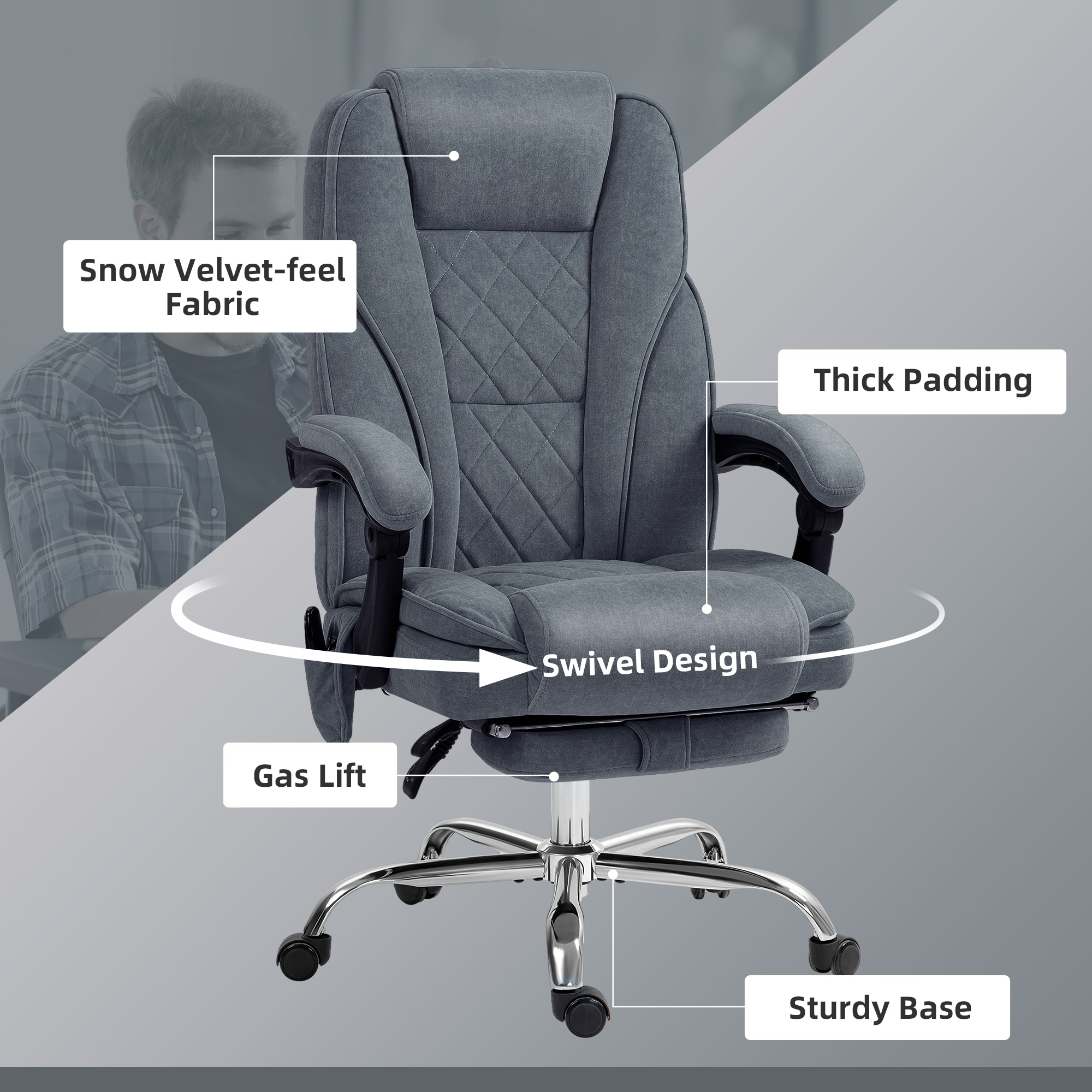 Vinsetto Massage Office Chair, Heated Reclining Computer Chair with Adjustable Height and Footrest, Dark Grey 7