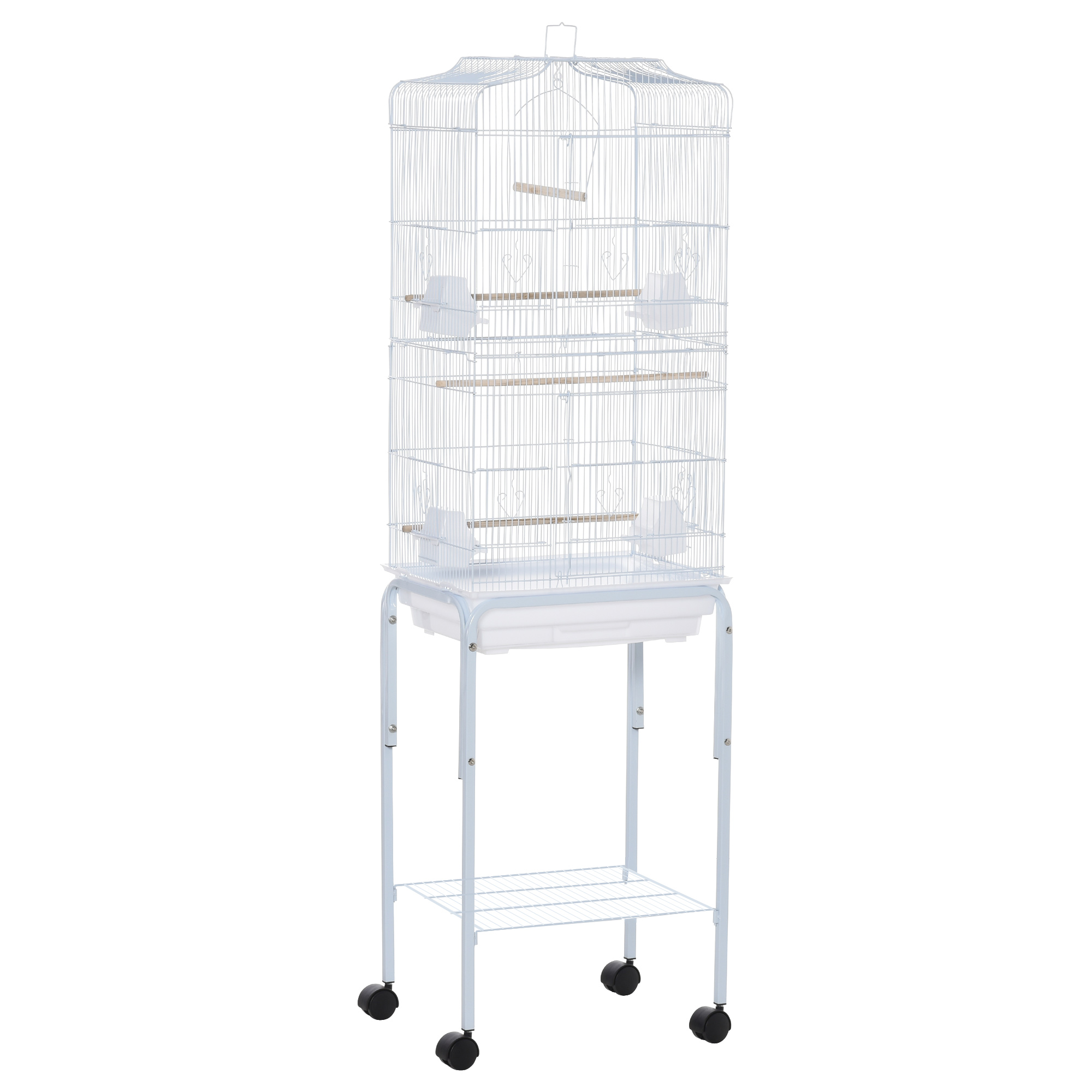PawHut Bird Cage Budgie Cages for Finch Canary Parakeet with Stand Wheels Slide-out Tray Accessories Storage Shelf, Black 46.5 x 36 x 157 cm