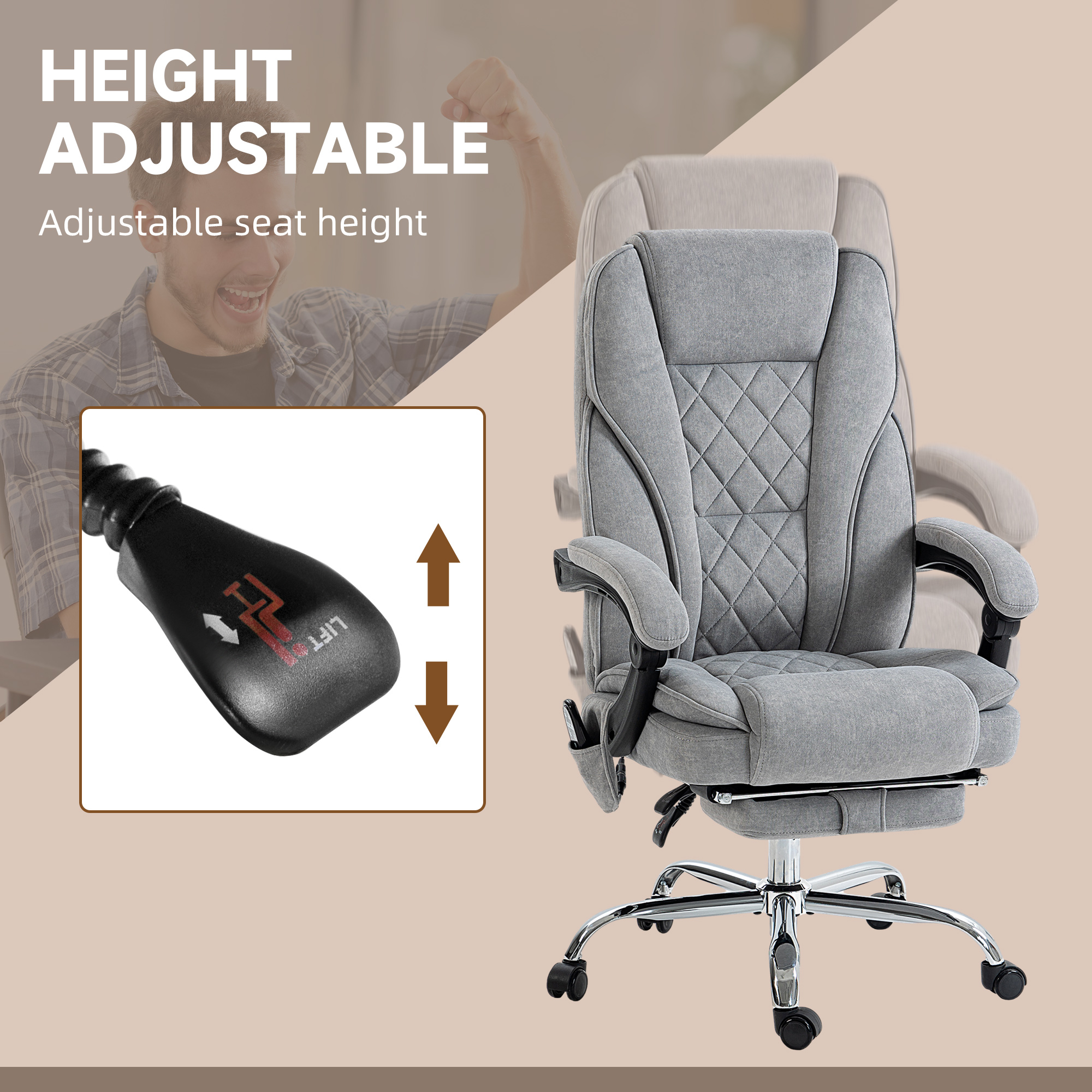 Vinsetto Massage Office Chair, Heated Reclining Computer Chair with Adjustable Height and Footrest, Grey 5