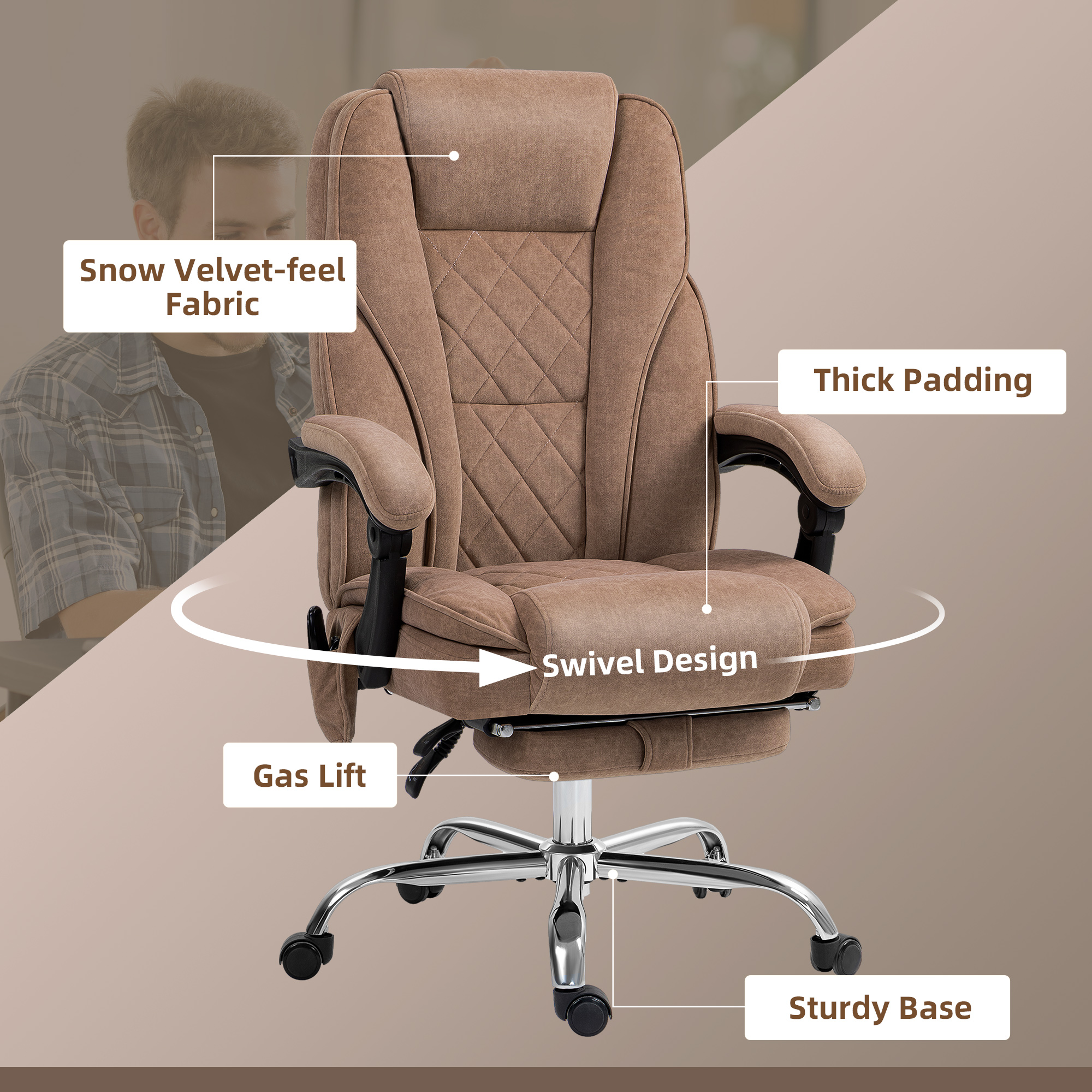 Vinsetto Massage Office Chair, Heated Reclining Computer Chair with Adjustable Height and Footrest, Brown 7