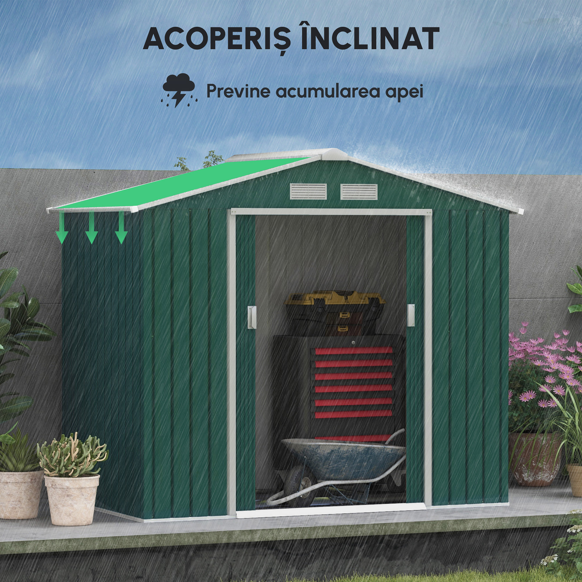  Magazie Gradina din Otel, culoare verde, dimensiuni 213×127×18 cm [7]