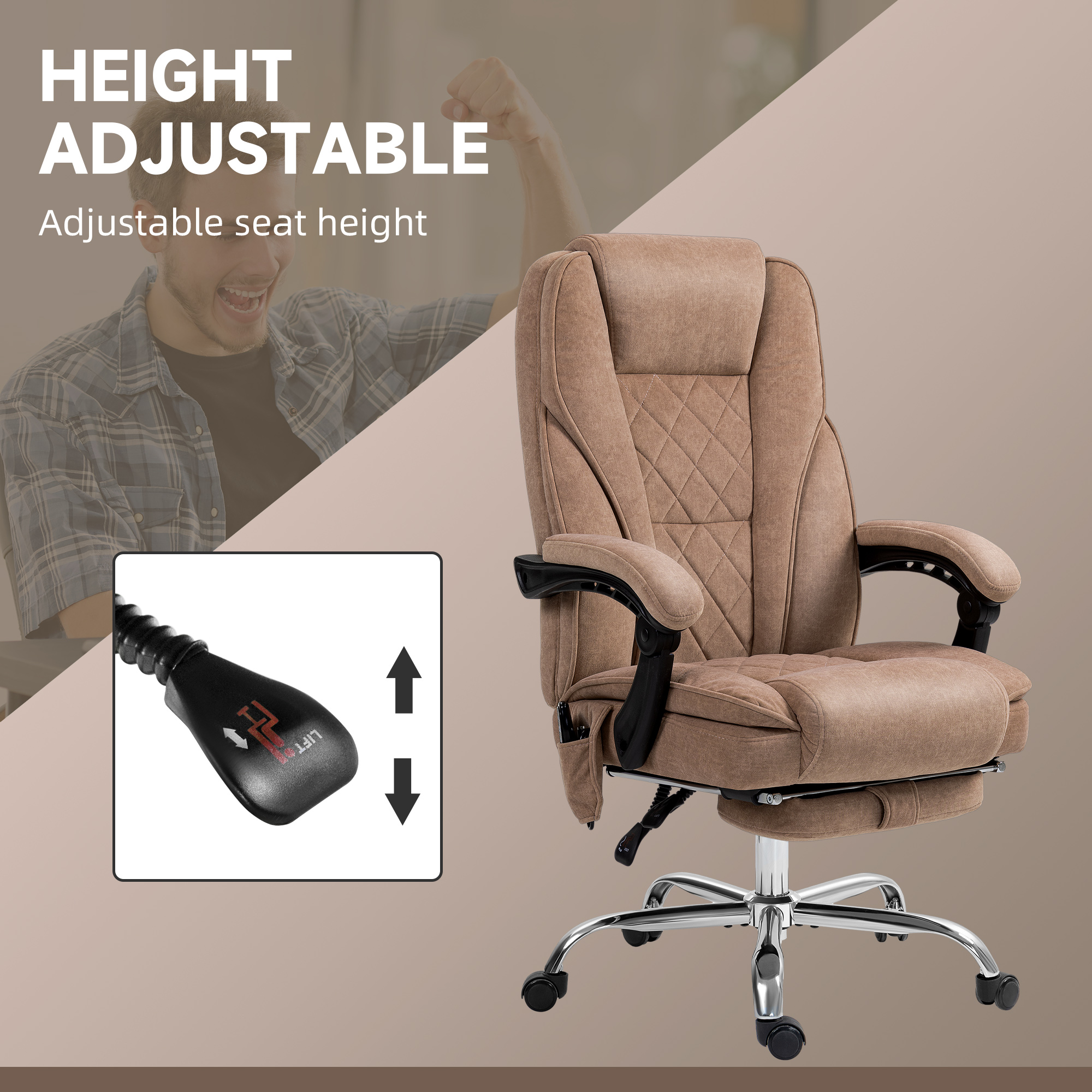 Vinsetto Massage Office Chair, Heated Reclining Computer Chair with Adjustable Height and Footrest, Brown 5